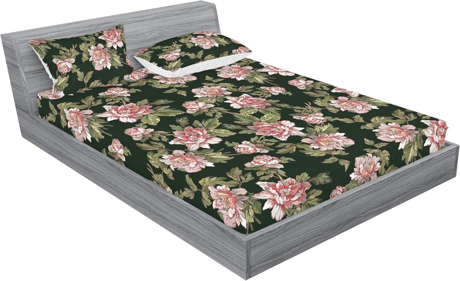 imageAmbesonne Floral Fitted Sheet amp Pillow Sham Set Romantic Valentines Day Theme Overlapping Simplistic Rose Flowers Art Decorative Printed 3 Piece Bedding Decor Set Calking Pale Salmon and BlushEvergreen and Mauve Taupe
