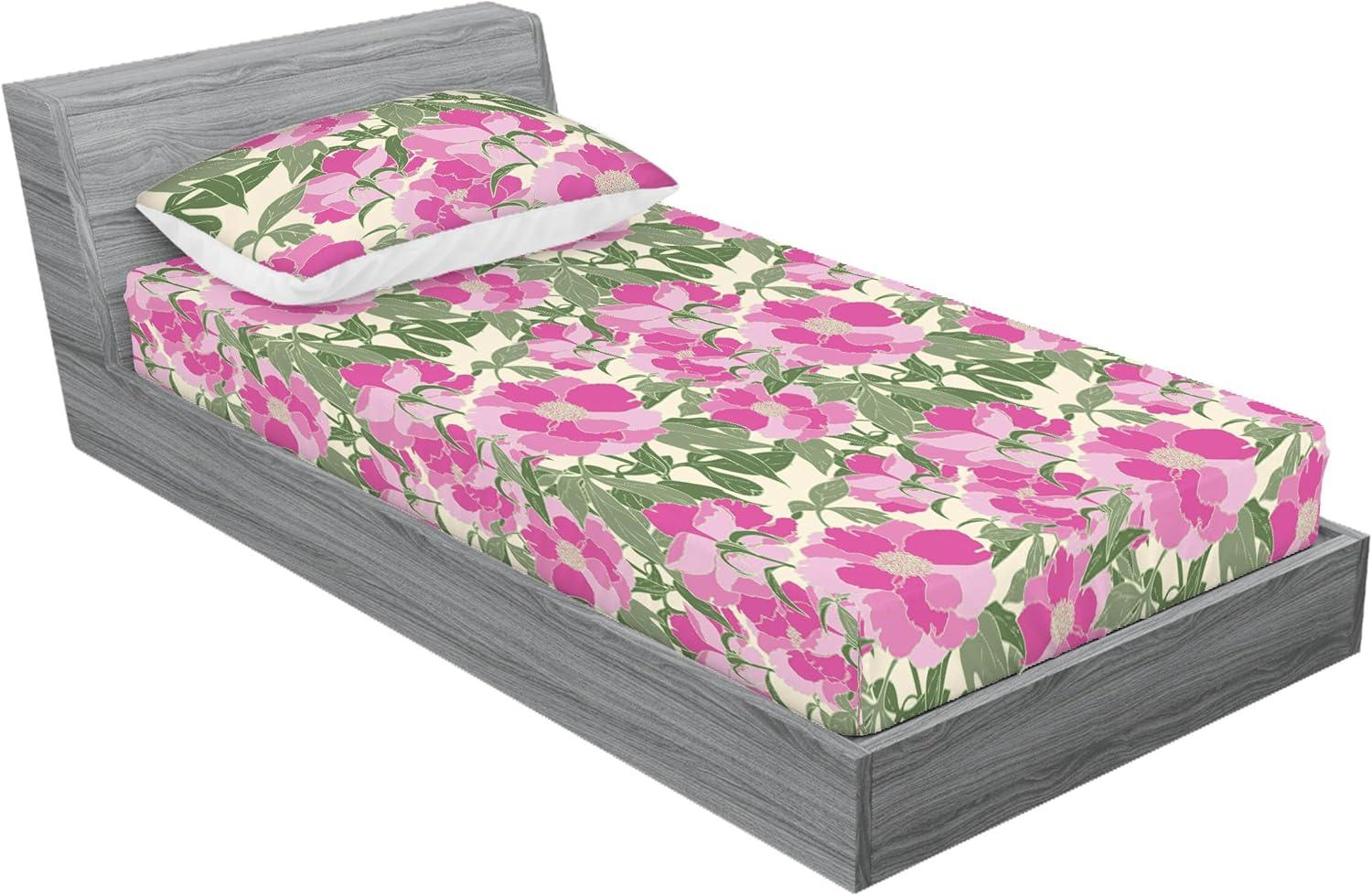 imageAmbesonne Floral Fitted Sheet amp Pillow Sham Set Romantic Valentines Day Theme Overlapping Simplistic Rose Flowers Art Decorative Printed 3 Piece Bedding Decor Set Calking Pale Salmon and BlushSoft Pink and Sage Green