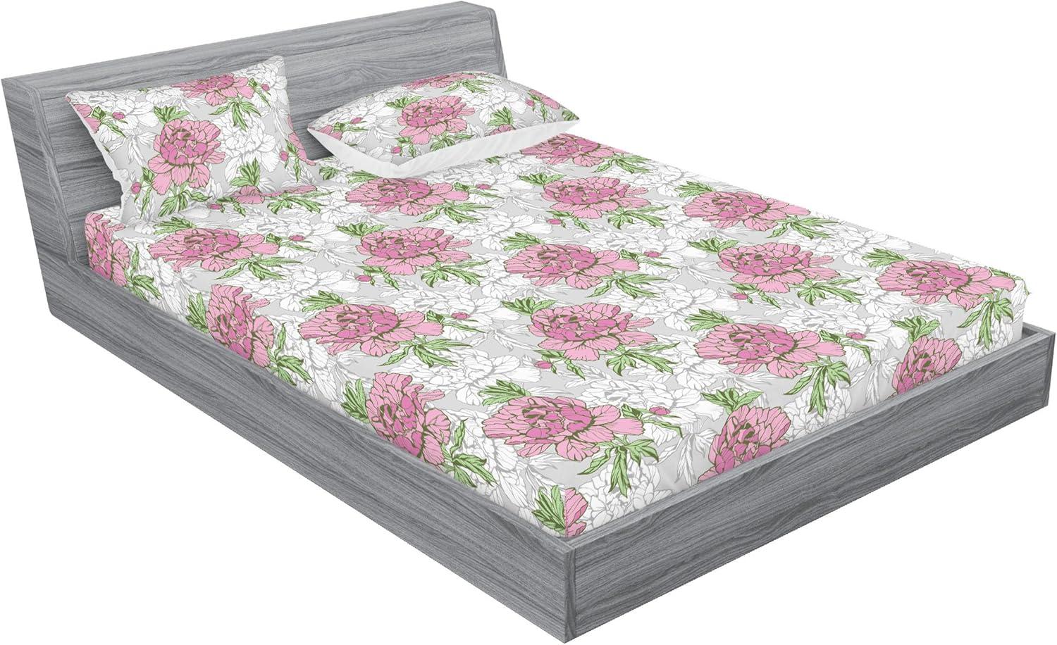 imageAmbesonne Floral Fitted Sheet amp Pillow Sham Set Romantic Valentines Day Theme Overlapping Simplistic Rose Flowers Art Decorative Printed 3 Piece Bedding Decor Set Calking Pale Salmon and BlushSoft Pink and Sage Green