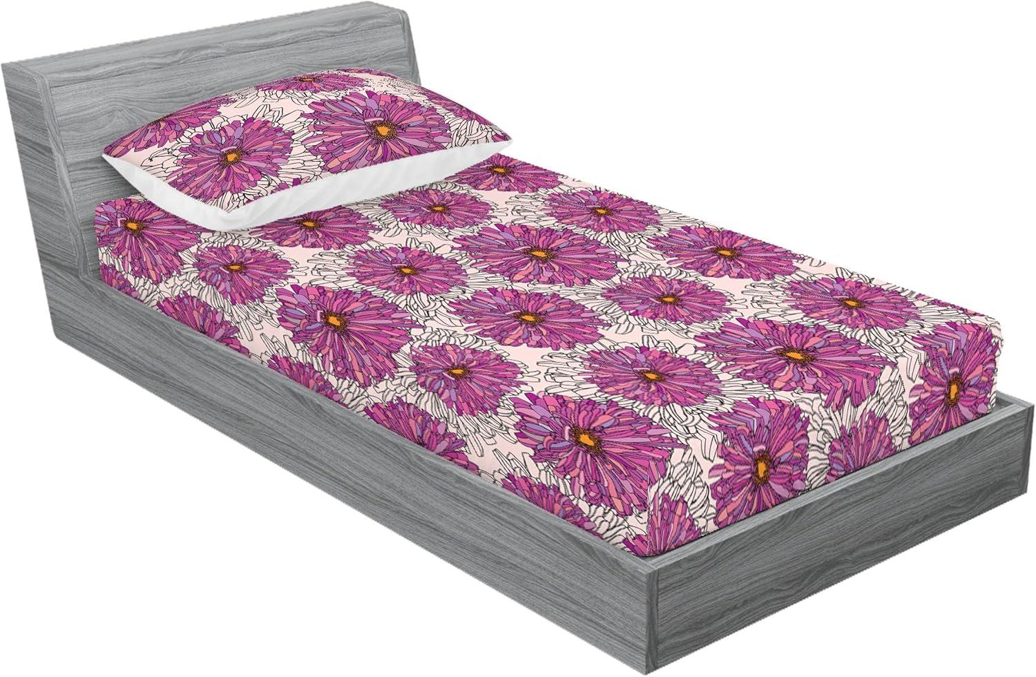 imageAmbesonne Floral Fitted Sheet amp Pillow Sham Set Romantic Valentines Day Theme Overlapping Simplistic Rose Flowers Art Decorative Printed 3 Piece Bedding Decor Set Calking Pale Salmon and BlushPale Fuchsia and Blush