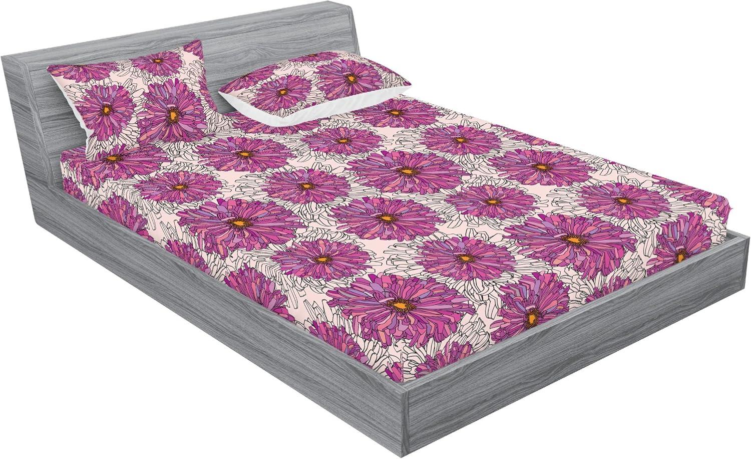imageAmbesonne Floral Fitted Sheet amp Pillow Sham Set Romantic Valentines Day Theme Overlapping Simplistic Rose Flowers Art Decorative Printed 3 Piece Bedding Decor Set Calking Pale Salmon and BlushPale Fuchsia and Blush