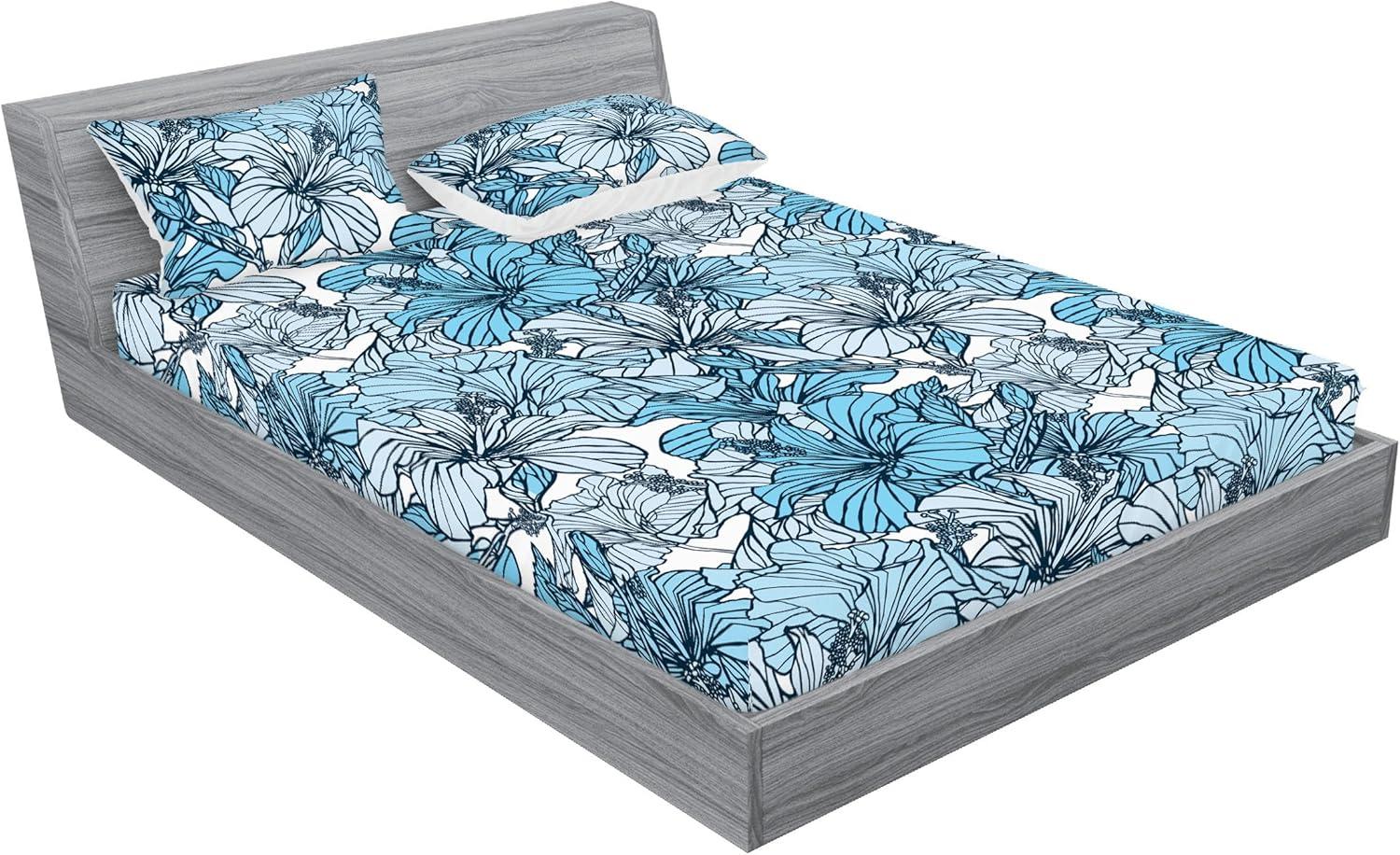 imageAmbesonne Floral Fitted Sheet amp Pillow Sham Set Romantic Valentines Day Theme Overlapping Simplistic Rose Flowers Art Decorative Printed 3 Piece Bedding Decor Set Calking Pale Salmon and BlushPale Azure Blue and White