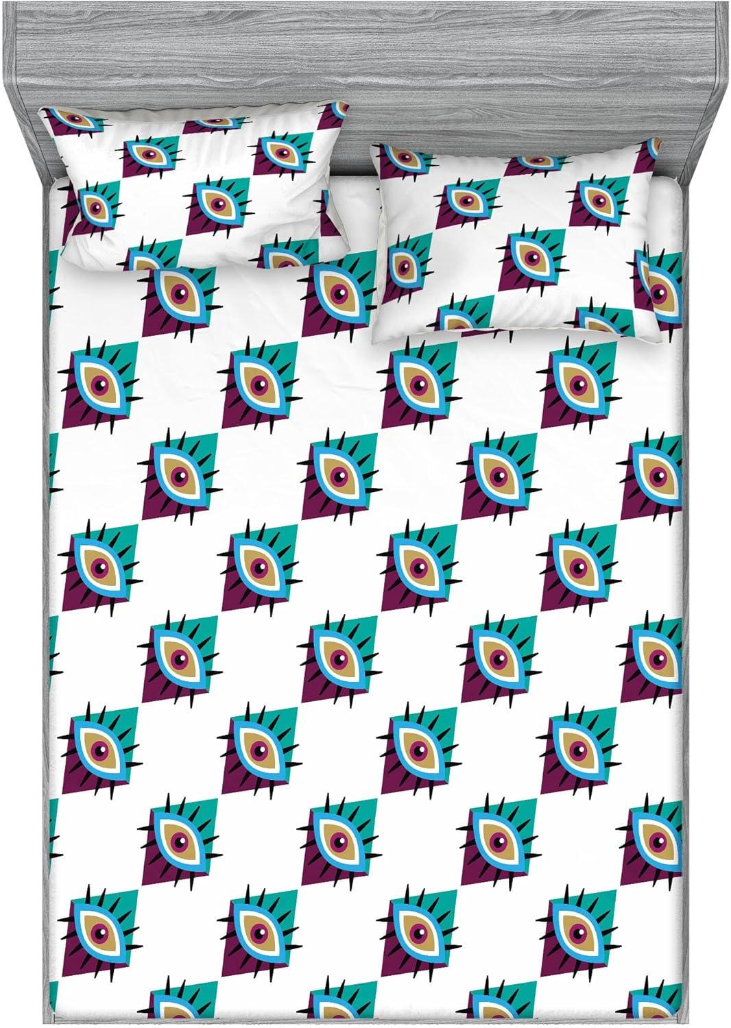 imageAmbesonne Floral Fitted Sheet amp Pillow Sham Set Romantic Valentines Day Theme Overlapping Simplistic Rose Flowers Art Decorative Printed 3 Piece Bedding Decor Set Calking Pale Salmon and BlushDark Seafoam and Plum