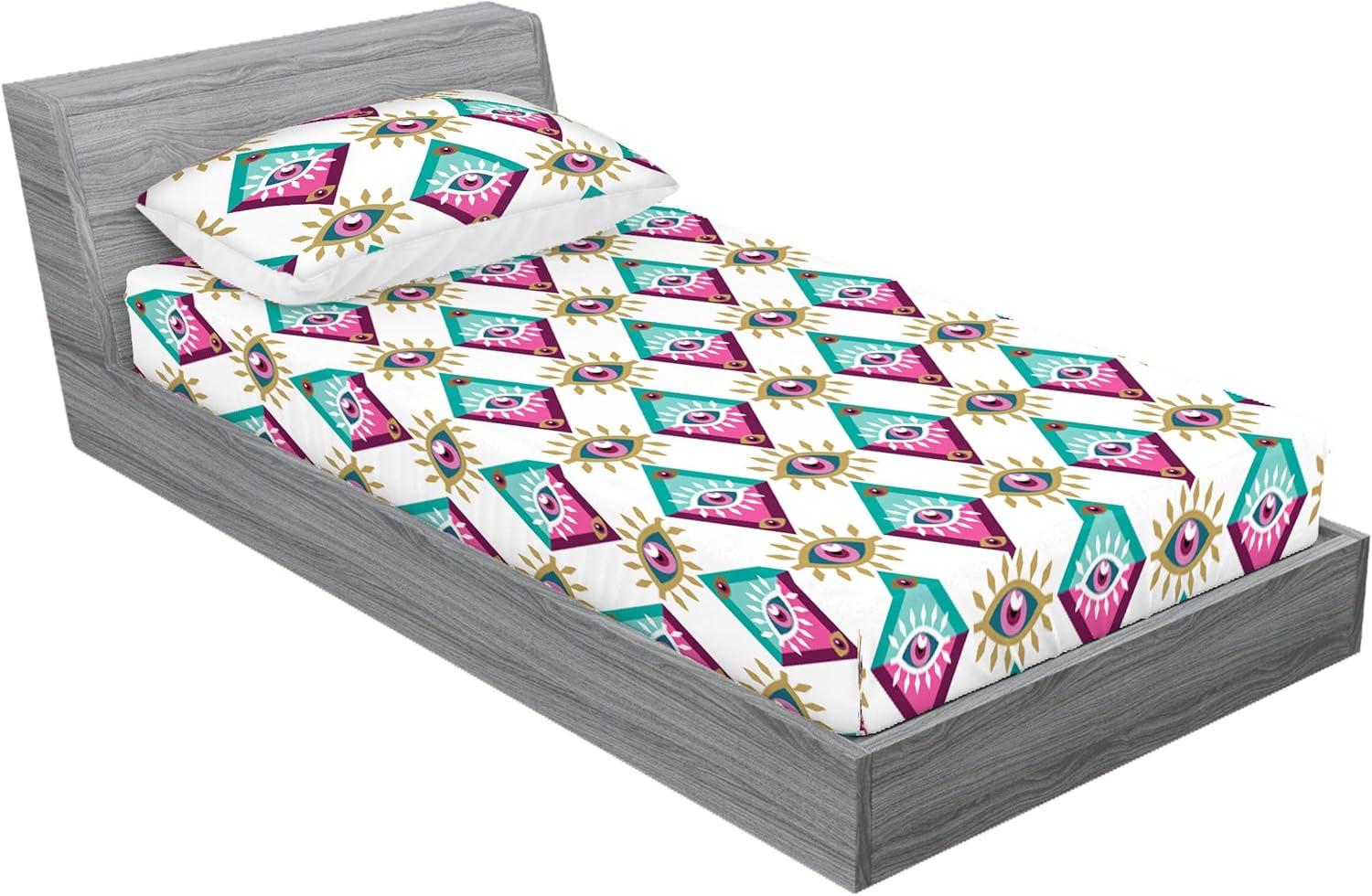 imageAmbesonne Floral Fitted Sheet amp Pillow Sham Set Romantic Valentines Day Theme Overlapping Simplistic Rose Flowers Art Decorative Printed 3 Piece Bedding Decor Set Calking Pale Salmon and BlushPink and Dark Seafoam