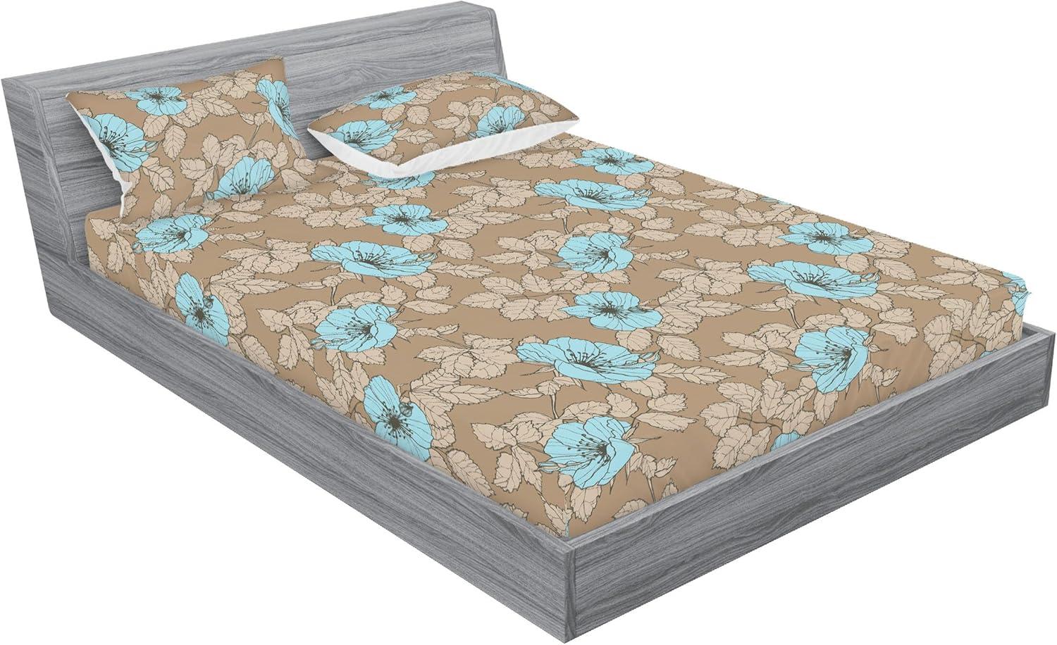 imageAmbesonne Floral Fitted Sheet amp Pillow Sham Set Romantic Valentines Day Theme Overlapping Simplistic Rose Flowers Art Decorative Printed 3 Piece Bedding Decor Set Calking Pale Salmon and BlushPale Brown and Soft Blue