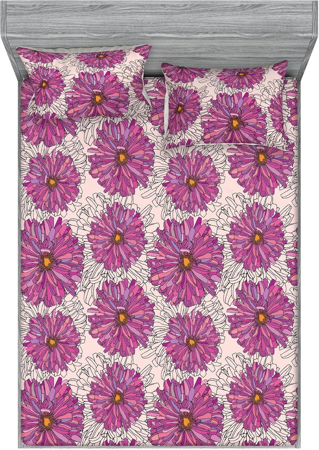 imageAmbesonne Floral Fitted Sheet amp Pillow Sham Set Romantic Valentines Day Theme Overlapping Simplistic Rose Flowers Art Decorative Printed 3 Piece Bedding Decor Set Calking Pale Salmon and BlushPale Fuchsia and Blush