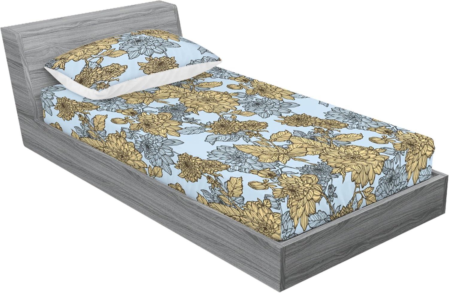 imageAmbesonne Floral Fitted Sheet amp Pillow Sham Set Romantic Valentines Day Theme Overlapping Simplistic Rose Flowers Art Decorative Printed 3 Piece Bedding Decor Set Calking Pale Salmon and BlushPale Blue and Sand Brown