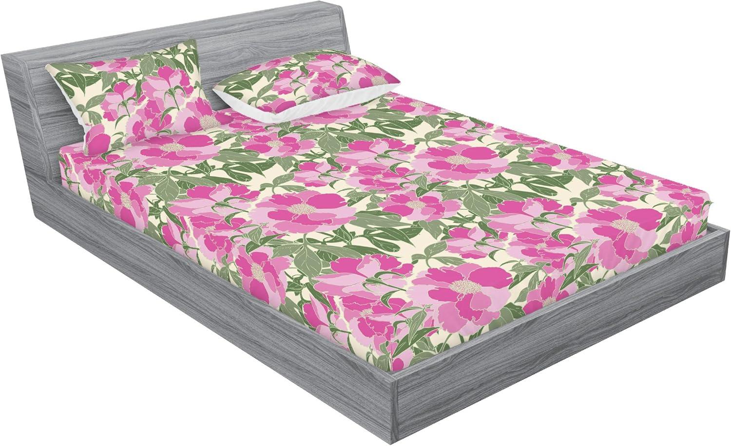 imageAmbesonne Floral Fitted Sheet amp Pillow Sham Set Romantic Valentines Day Theme Overlapping Simplistic Rose Flowers Art Decorative Printed 3 Piece Bedding Decor Set Calking Pale Salmon and BlushSoft Pink and Sage Green