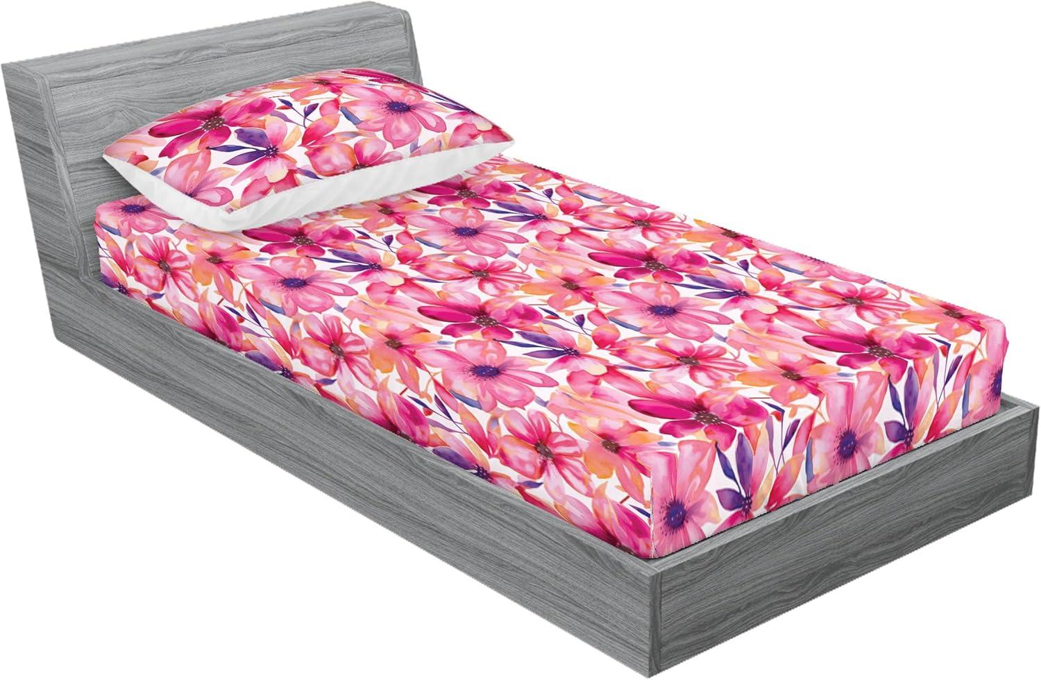 imageAmbesonne Floral Fitted Sheet amp Pillow Sham Set Romantic Valentines Day Theme Overlapping Simplistic Rose Flowers Art Decorative Printed 3 Piece Bedding Decor Set Calking Pale Salmon and BlushHot Pink Blue Violet