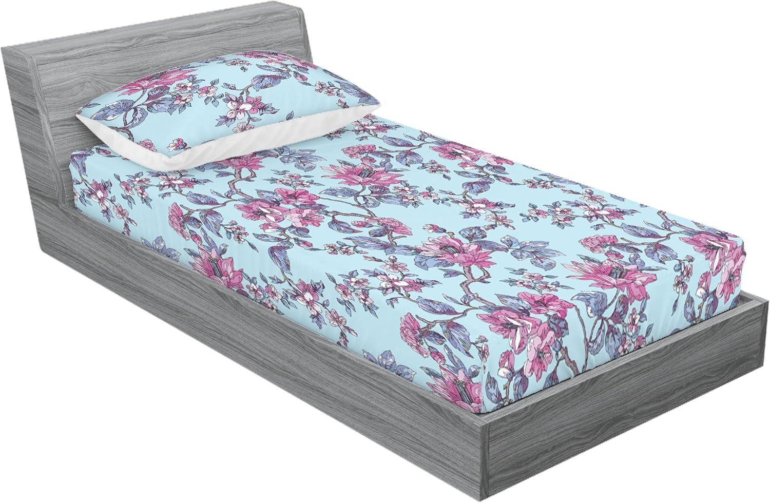 imageAmbesonne Floral Fitted Sheet amp Pillow Sham Set Romantic Valentines Day Theme Overlapping Simplistic Rose Flowers Art Decorative Printed 3 Piece Bedding Decor Set Calking Pale Salmon and BlushSoft Pink and Purpleblue
