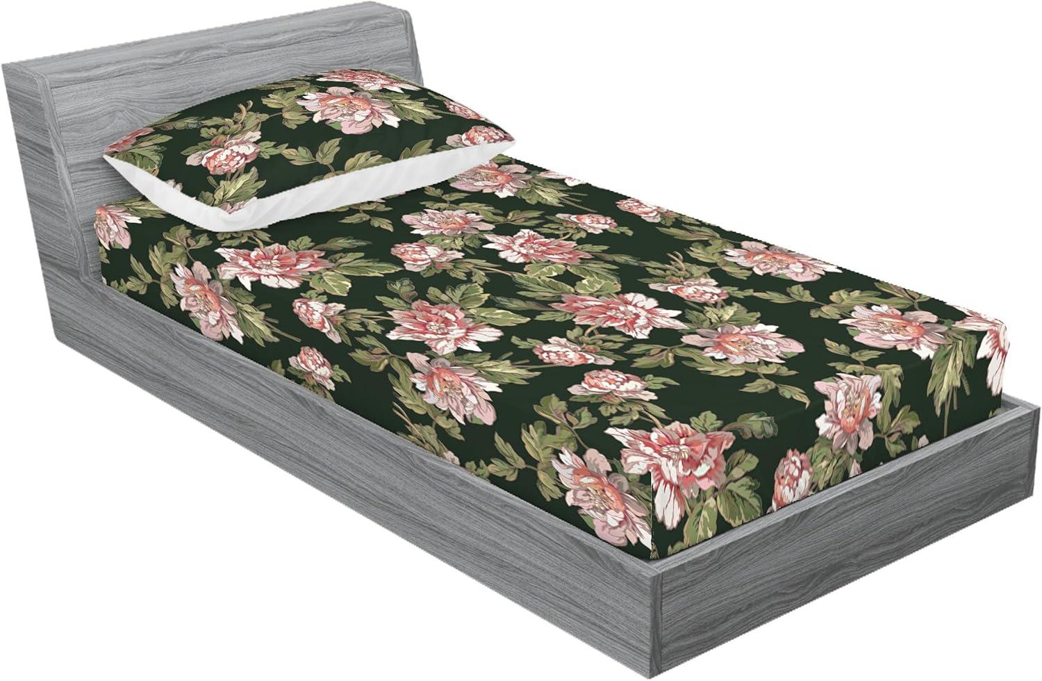 imageAmbesonne Floral Fitted Sheet amp Pillow Sham Set Romantic Valentines Day Theme Overlapping Simplistic Rose Flowers Art Decorative Printed 3 Piece Bedding Decor Set Calking Pale Salmon and BlushEvergreen and Mauve Taupe