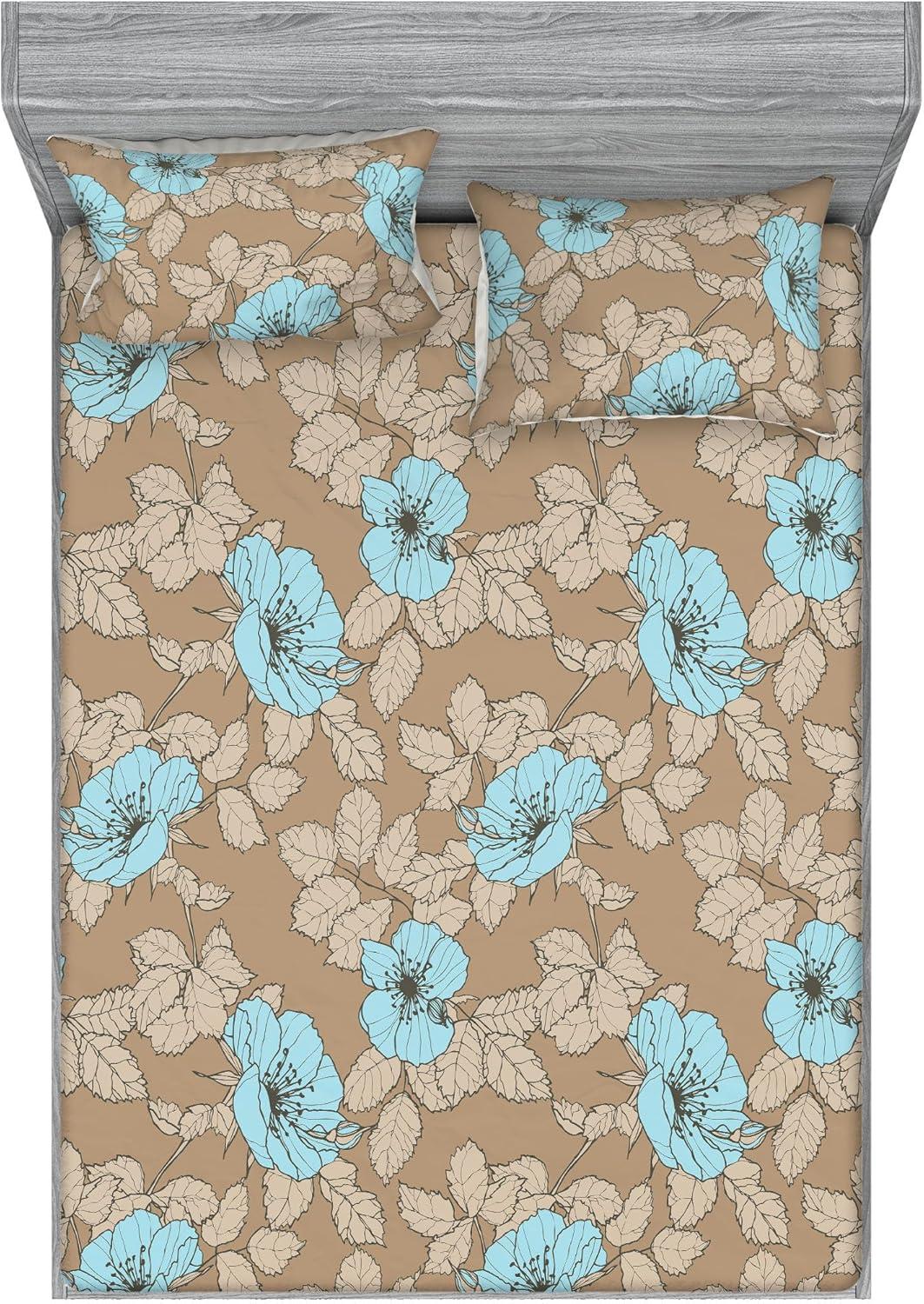 imageAmbesonne Floral Fitted Sheet amp Pillow Sham Set Romantic Valentines Day Theme Overlapping Simplistic Rose Flowers Art Decorative Printed 3 Piece Bedding Decor Set Calking Pale Salmon and BlushPale Brown and Soft Blue
