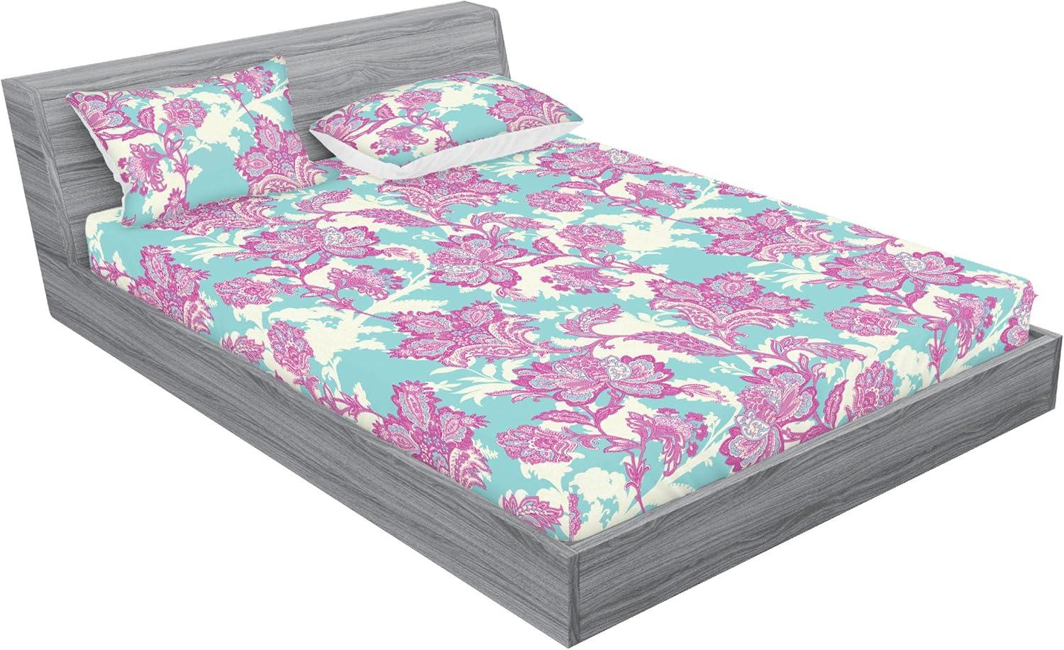 imageAmbesonne Floral Fitted Sheet amp Pillow Sham Set Romantic Valentines Day Theme Overlapping Simplistic Rose Flowers Art Decorative Printed 3 Piece Bedding Decor Set Calking Pale Salmon and BlushPale Fuchsia Seafoam