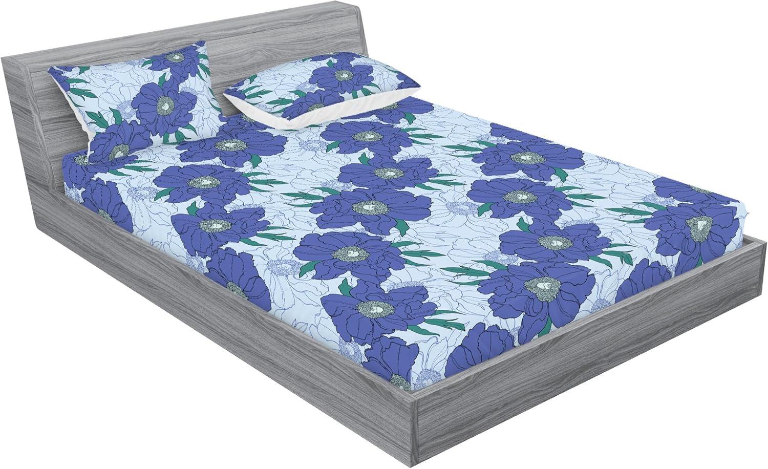 imageAmbesonne Floral Fitted Sheet amp Pillow Sham Set Romantic Valentines Day Theme Overlapping Simplistic Rose Flowers Art Decorative Printed 3 Piece Bedding Decor Set Calking Pale Salmon and BlushDark Ceil Blue Fern Green