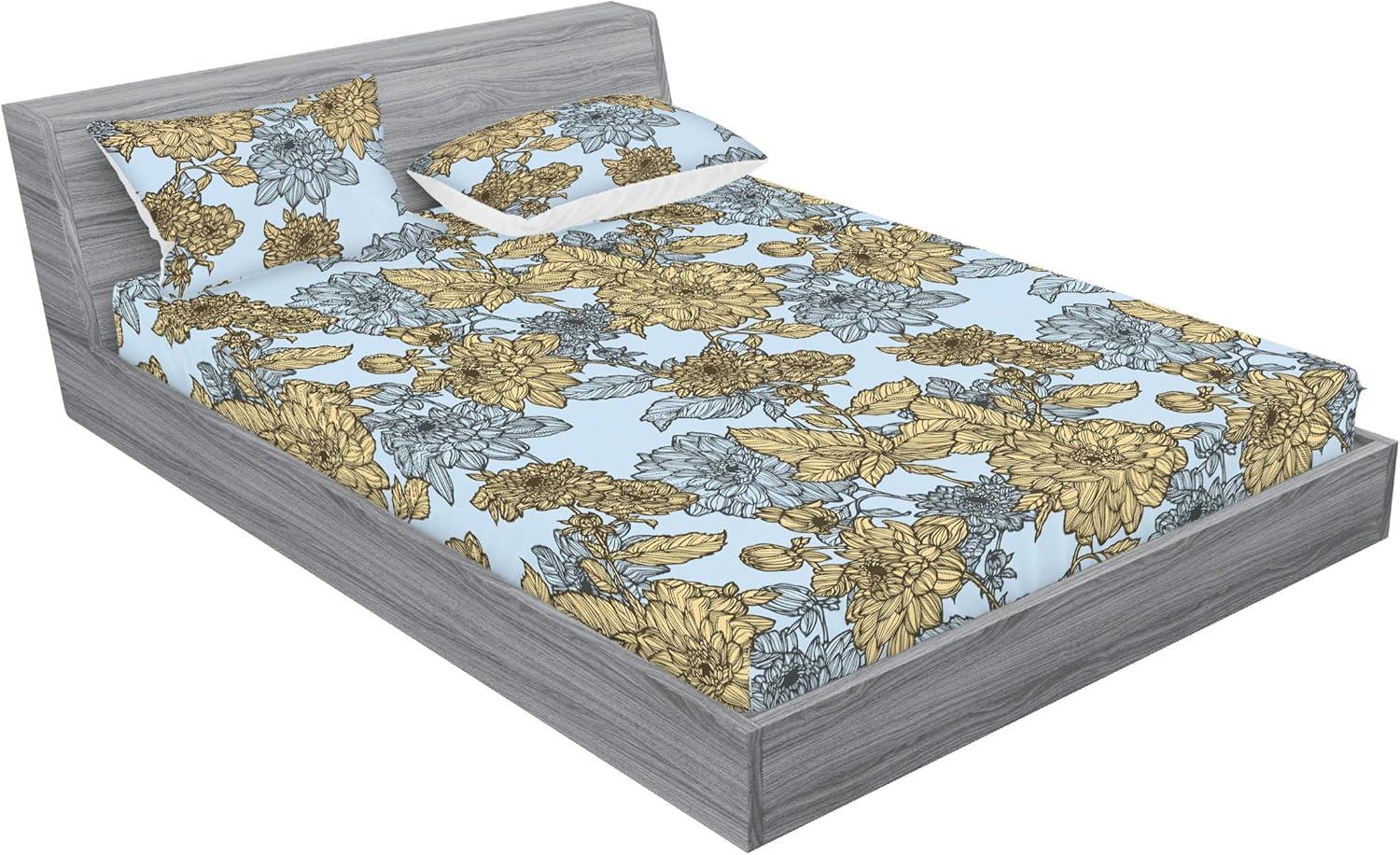 imageAmbesonne Floral Fitted Sheet amp Pillow Sham Set Romantic Valentines Day Theme Overlapping Simplistic Rose Flowers Art Decorative Printed 3 Piece Bedding Decor Set Calking Pale Salmon and BlushPale Blue and Sand Brown