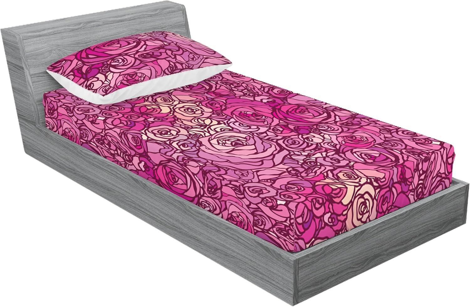imageAmbesonne Floral Fitted Sheet amp Pillow Sham Set Romantic Valentines Day Theme Overlapping Simplistic Rose Flowers Art Decorative Printed 3 Piece Bedding Decor Set Calking Pale Salmon and BlushHot Pink and Dark Magenta