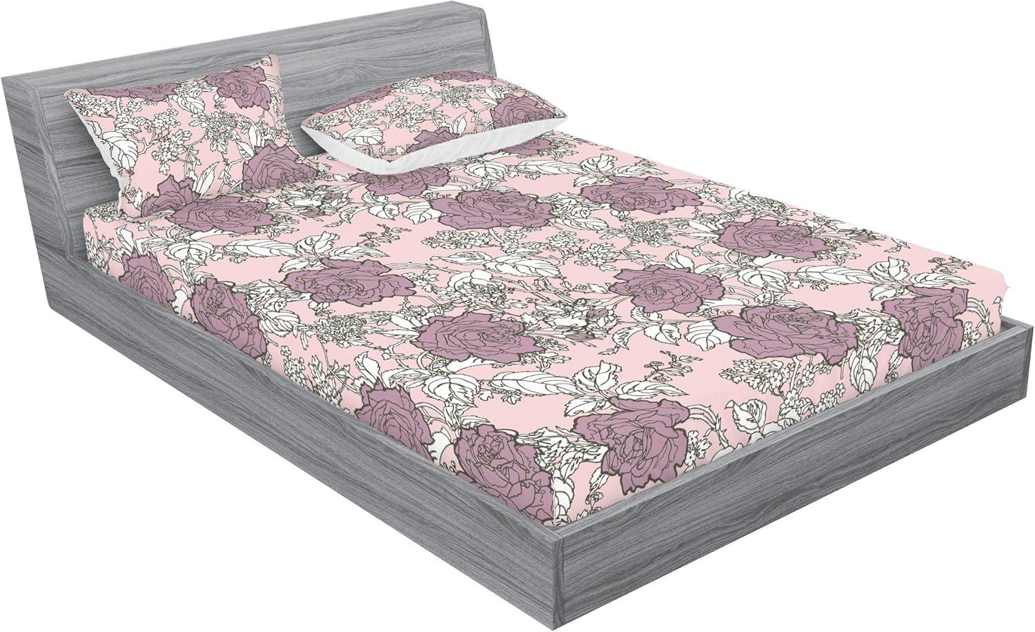 imageAmbesonne Floral Fitted Sheet amp Pillow Sham Set Romantic Valentines Day Theme Overlapping Simplistic Rose Flowers Art Decorative Printed 3 Piece Bedding Decor Set Calking Pale Salmon and BlushPale Mauve White Sepia