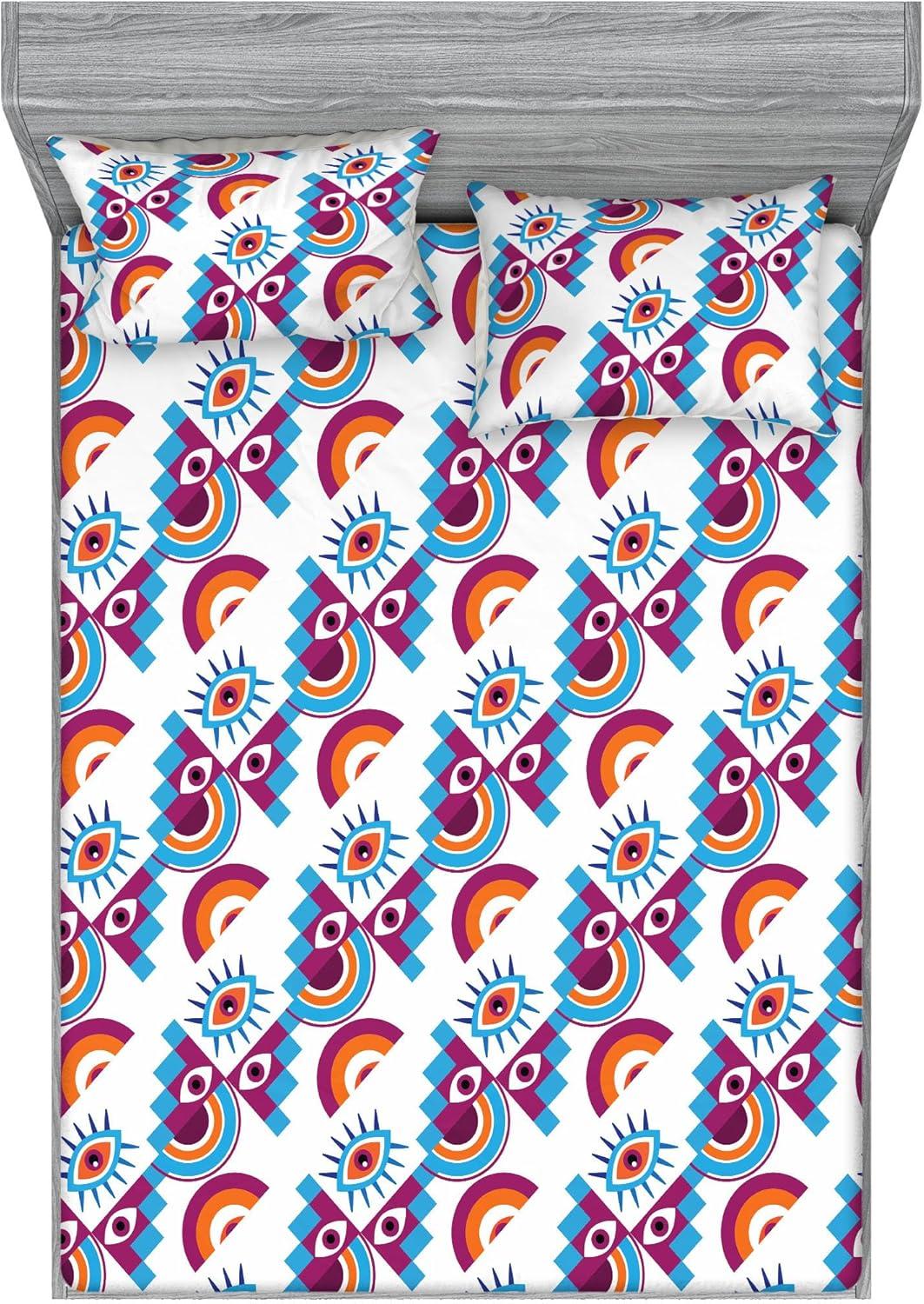 imageAmbesonne Floral Fitted Sheet amp Pillow Sham Set Romantic Valentines Day Theme Overlapping Simplistic Rose Flowers Art Decorative Printed 3 Piece Bedding Decor Set Calking Pale Salmon and BlushDark Magenta and Vermilion