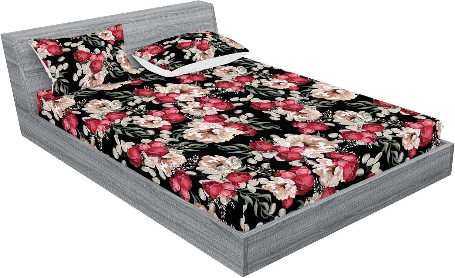 imageAmbesonne Floral Fitted Sheet amp Pillow Sham Set Roses Lavender Eucalyptus Watercolor Valentines Day Romantic Concept Decorative Printed 2 Piece Bedding Decor Set Twinxl Purple Grey and Off WhiteRaspberry and Reseda Green