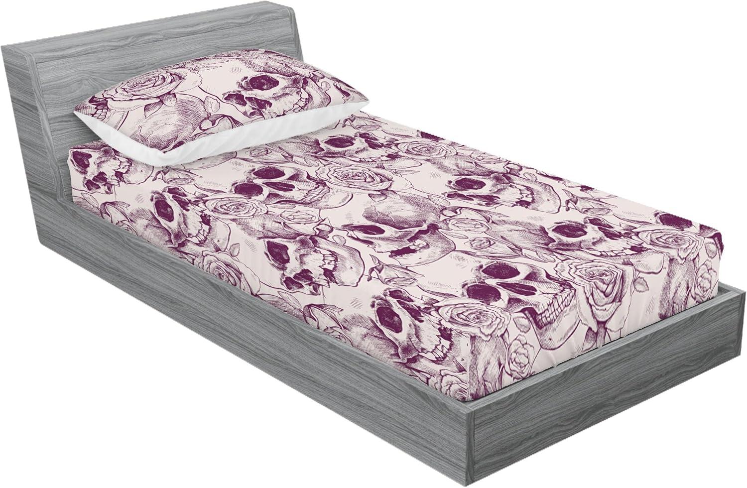 imageAmbesonne Floral Fitted Sheet amp Pillow Sham Set Roses Lavender Eucalyptus Watercolor Valentines Day Romantic Concept Decorative Printed 2 Piece Bedding Decor Set Twinxl Purple Grey and Off WhitePlum Pale Mauve