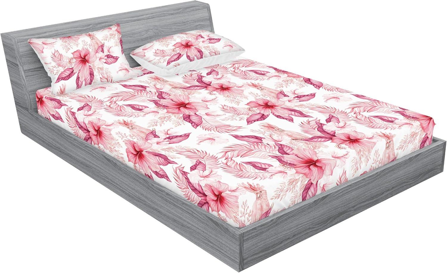imageAmbesonne Floral Fitted Sheet amp Pillow Sham Set Roses Lavender Eucalyptus Watercolor Valentines Day Romantic Concept Decorative Printed 2 Piece Bedding Decor Set Twinxl Purple Grey and Off WhitePastel Pink and Pale Fuchsia