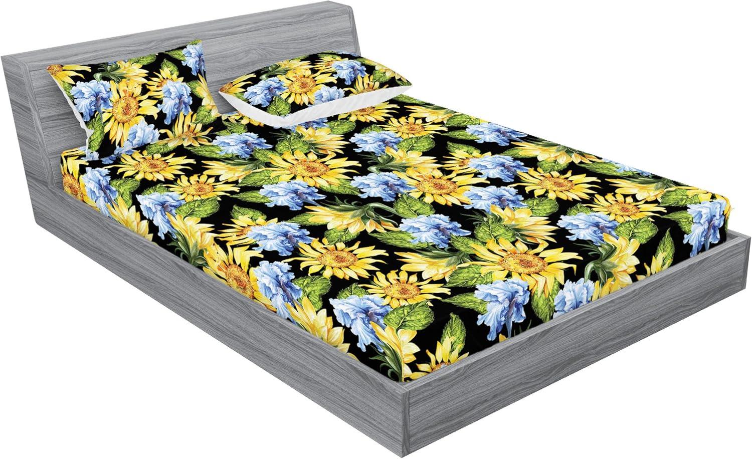 imageAmbesonne Floral Fitted Sheet amp Pillow Sham Set Roses Lavender Eucalyptus Watercolor Valentines Day Romantic Concept Decorative Printed 2 Piece Bedding Decor Set Twinxl Purple Grey and Off WhiteEarth Yellow Apple Green