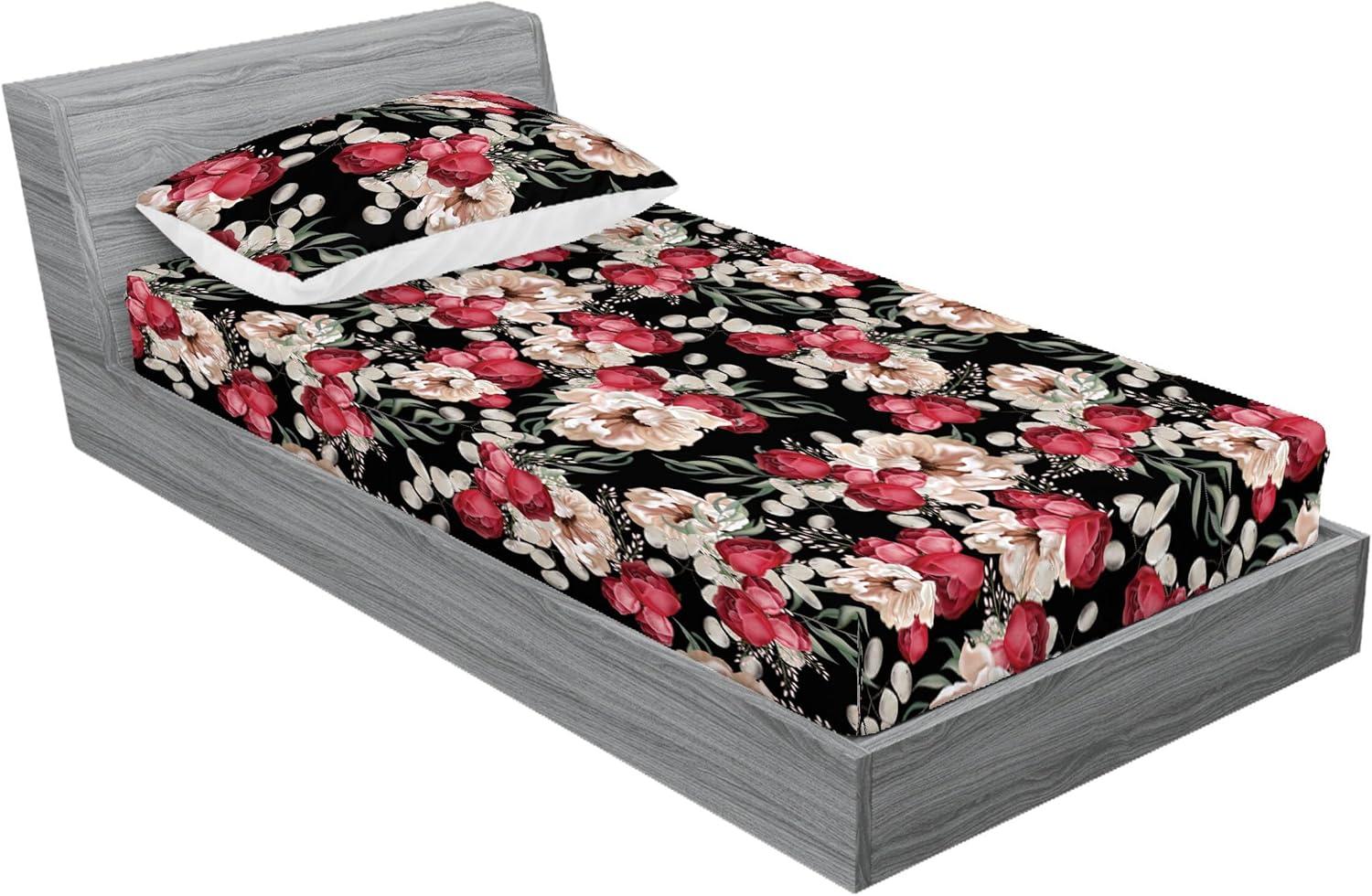 imageAmbesonne Floral Fitted Sheet amp Pillow Sham Set Roses Lavender Eucalyptus Watercolor Valentines Day Romantic Concept Decorative Printed 2 Piece Bedding Decor Set Twinxl Purple Grey and Off WhiteRaspberry and Reseda Green