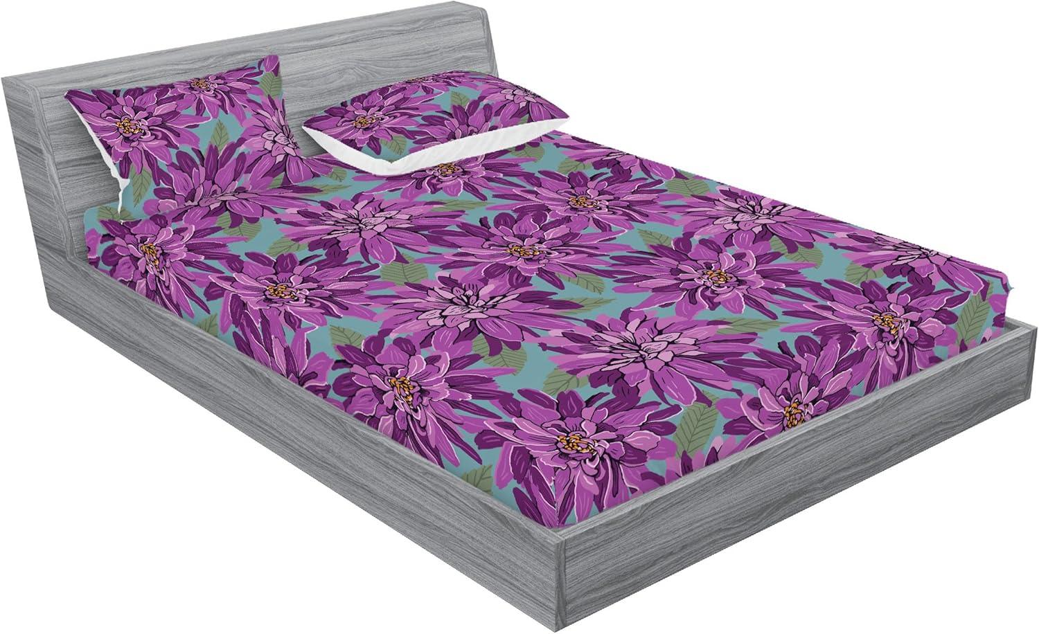 imageAmbesonne Floral Fitted Sheet amp Pillow Sham Set Roses Lavender Eucalyptus Watercolor Valentines Day Romantic Concept Decorative Printed 2 Piece Bedding Decor Set Twinxl Purple Grey and Off WhitePurple Olive Green