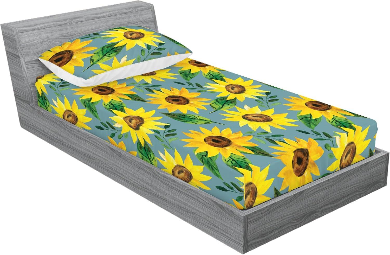 imageAmbesonne Floral Fitted Sheet amp Pillow Sham Set Roses Lavender Eucalyptus Watercolor Valentines Day Romantic Concept Decorative Printed 2 Piece Bedding Decor Set Twinxl Purple Grey and Off WhiteEarth Yellow Forest Green