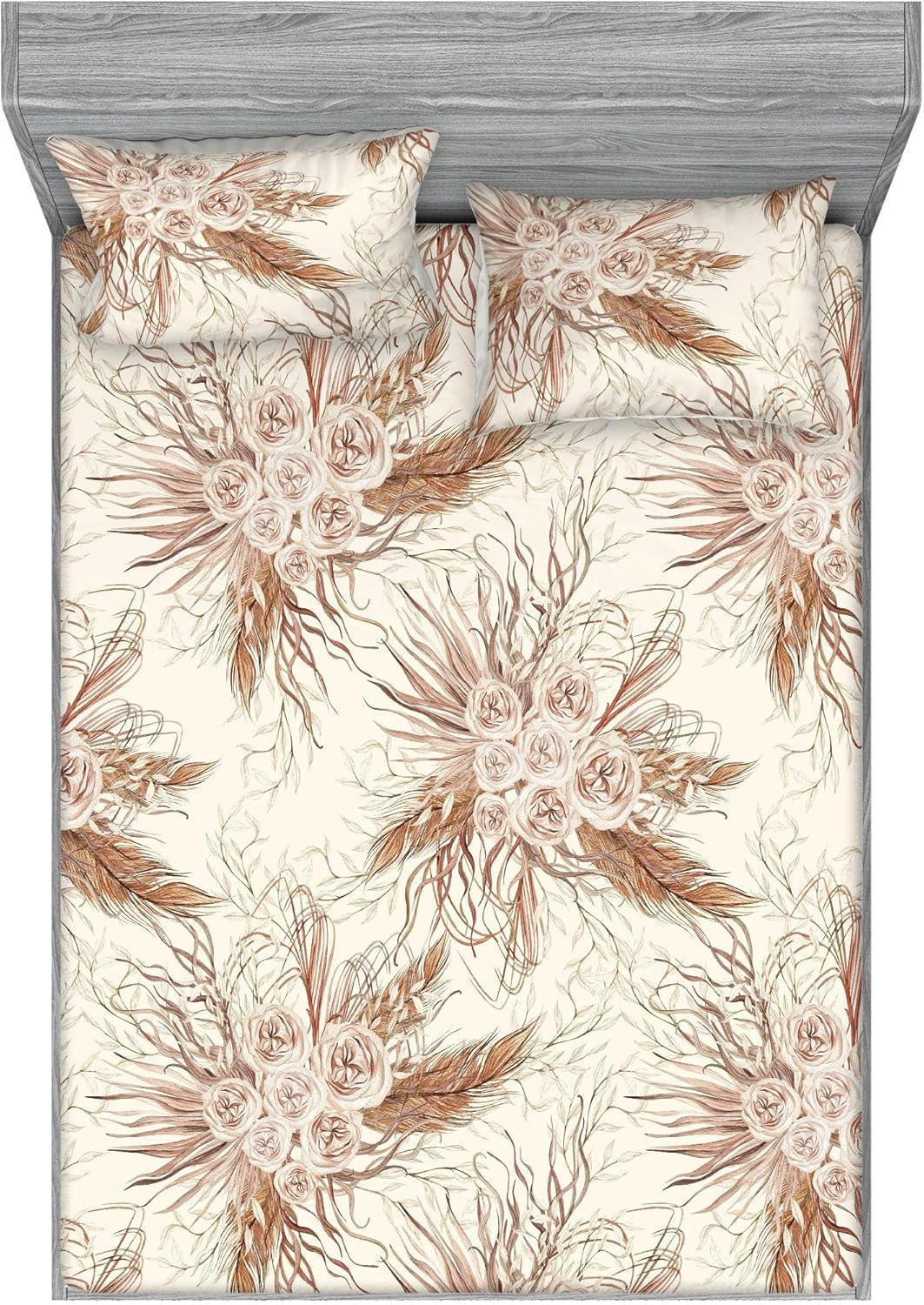 imageAmbesonne Floral Fitted Sheet amp Pillow Sham Set Roses Lavender Eucalyptus Watercolor Valentines Day Romantic Concept Decorative Printed 2 Piece Bedding Decor Set Twinxl Purple Grey and Off WhiteWarm Taupe and Eggshell