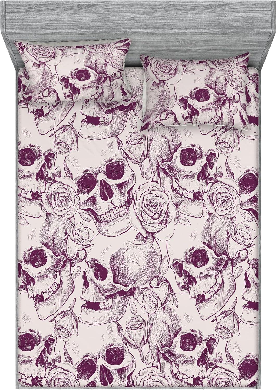 imageAmbesonne Floral Fitted Sheet amp Pillow Sham Set Roses Lavender Eucalyptus Watercolor Valentines Day Romantic Concept Decorative Printed 2 Piece Bedding Decor Set Twinxl Purple Grey and Off WhitePlum Pale Mauve