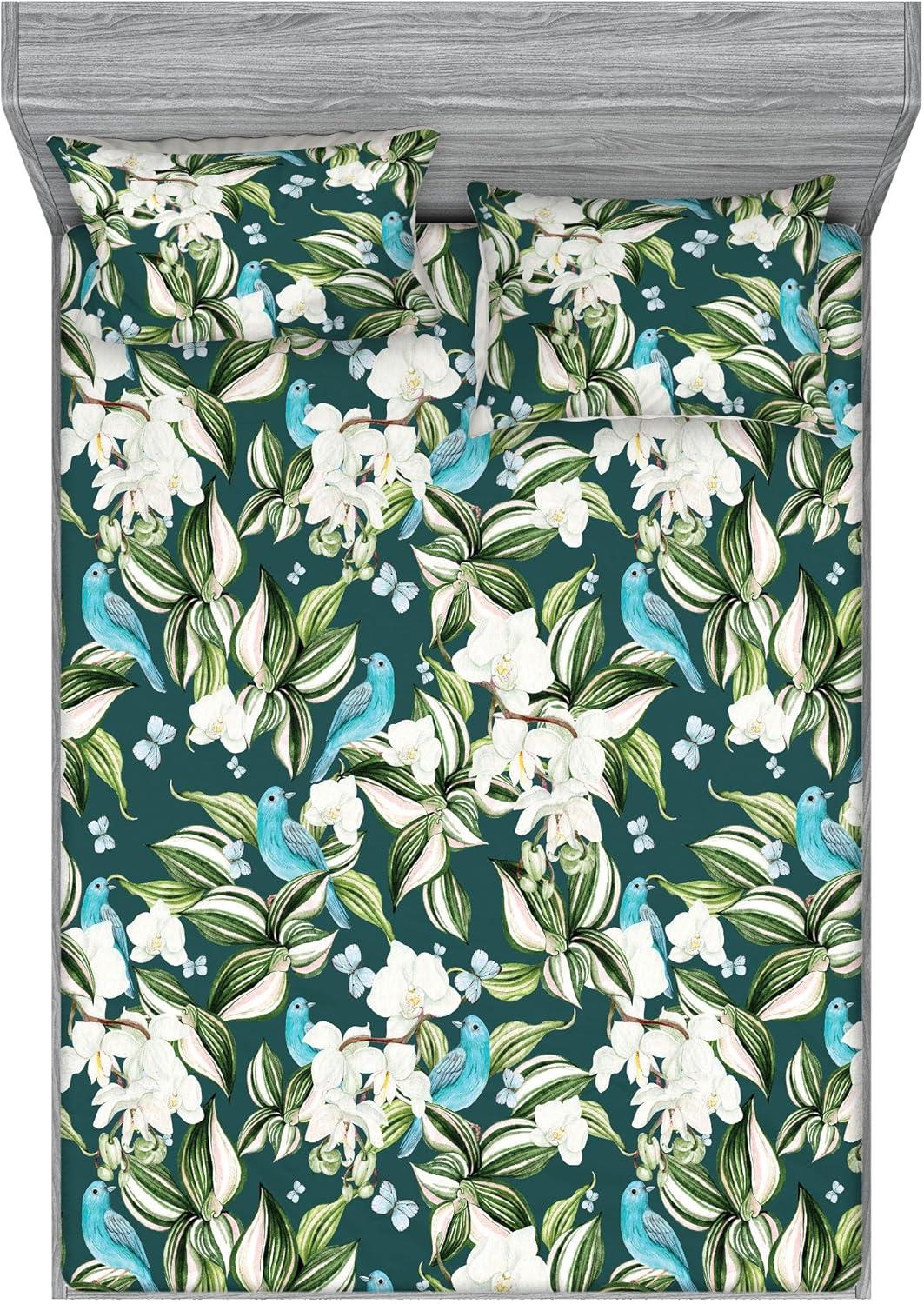 imageAmbesonne Floral Fitted Sheet amp Pillow Sham Set Roses Lavender Eucalyptus Watercolor Valentines Day Romantic Concept Decorative Printed 2 Piece Bedding Decor Set Twinxl Purple Grey and Off WhiteFern Green Sky Blue Teal
