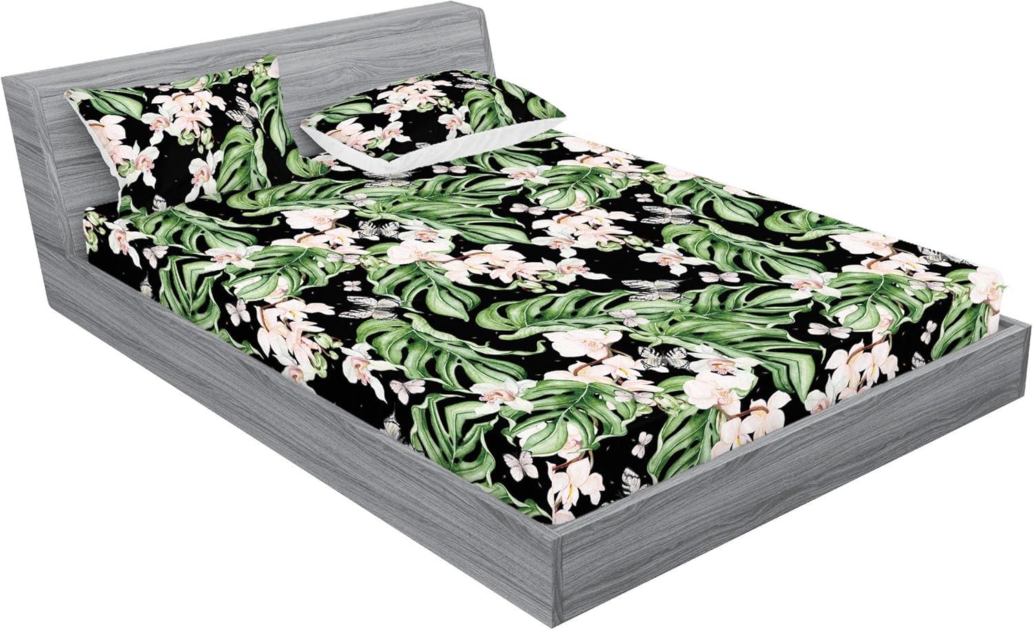 imageAmbesonne Floral Fitted Sheet amp Pillow Sham Set Roses Lavender Eucalyptus Watercolor Valentines Day Romantic Concept Decorative Printed 2 Piece Bedding Decor Set Twinxl Purple Grey and Off WhiteFern Green Pale Mauve