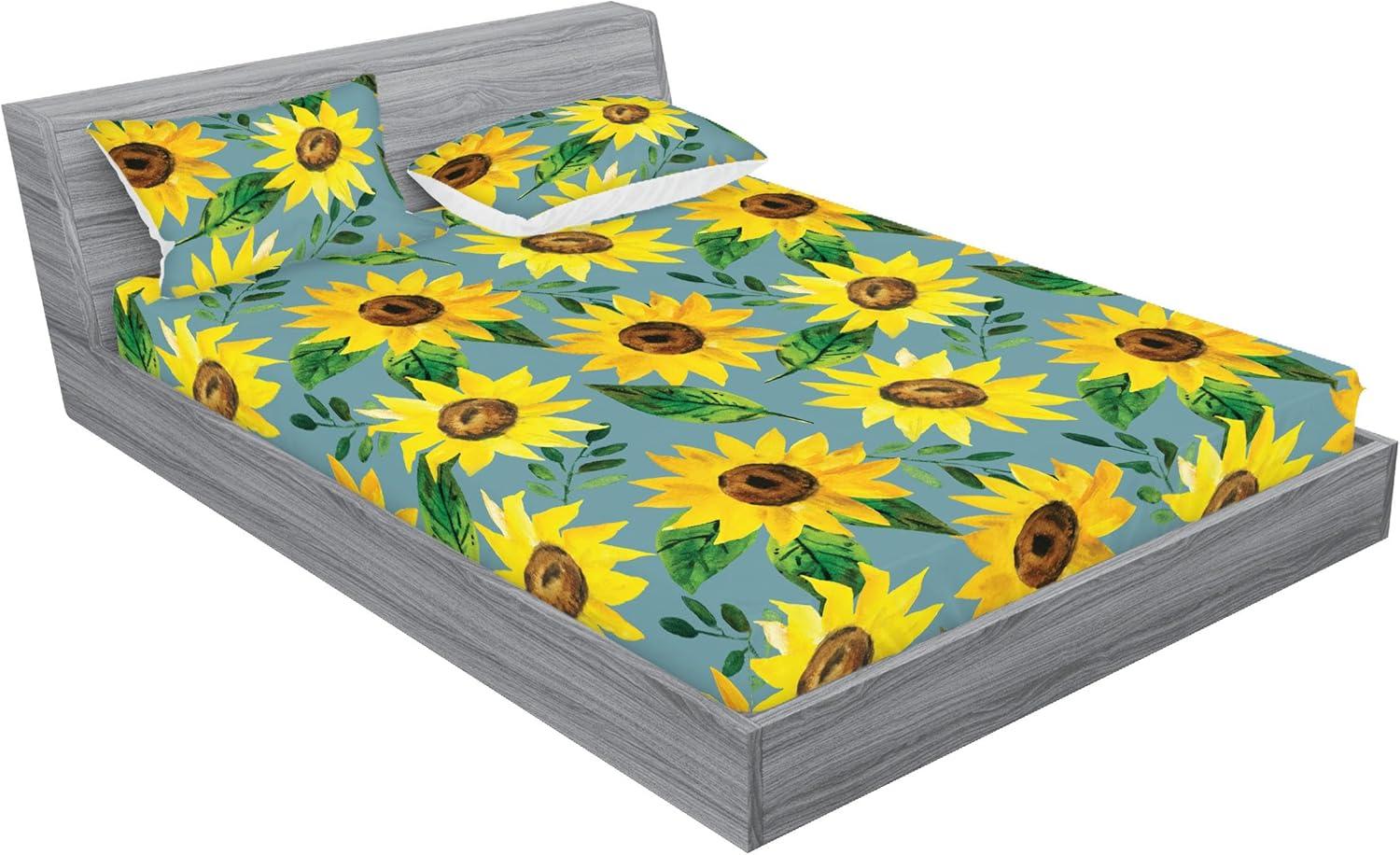 imageAmbesonne Floral Fitted Sheet amp Pillow Sham Set Roses Lavender Eucalyptus Watercolor Valentines Day Romantic Concept Decorative Printed 2 Piece Bedding Decor Set Twinxl Purple Grey and Off WhiteEarth Yellow Forest Green
