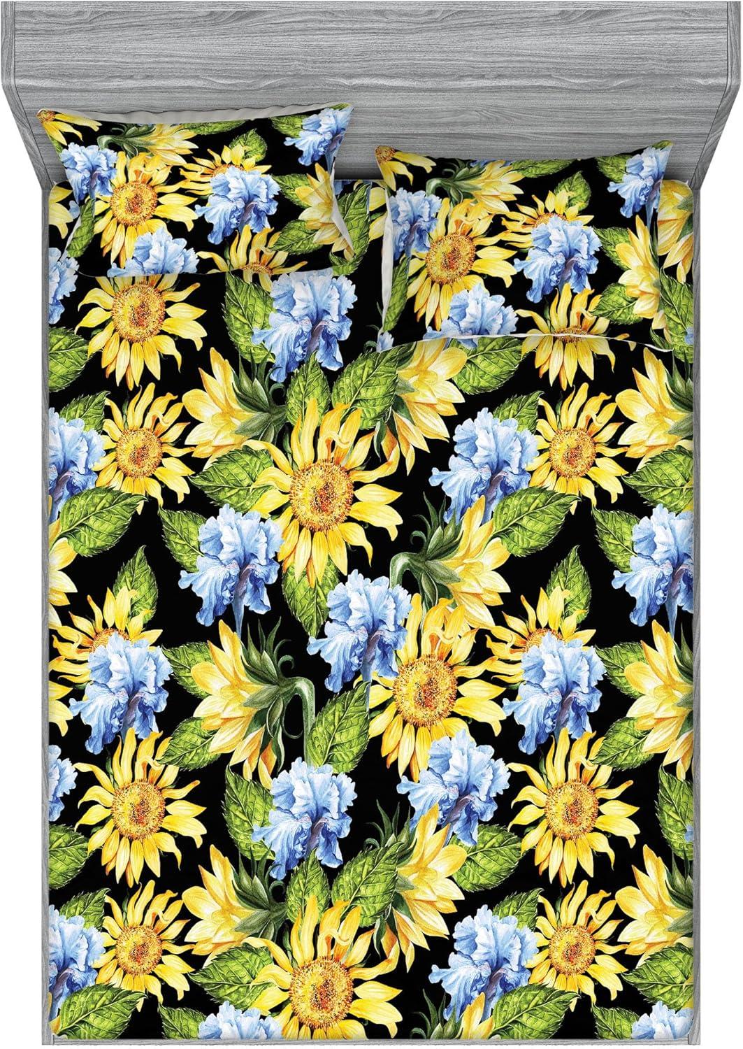imageAmbesonne Floral Fitted Sheet amp Pillow Sham Set Roses Lavender Eucalyptus Watercolor Valentines Day Romantic Concept Decorative Printed 2 Piece Bedding Decor Set Twinxl Purple Grey and Off WhiteEarth Yellow Apple Green