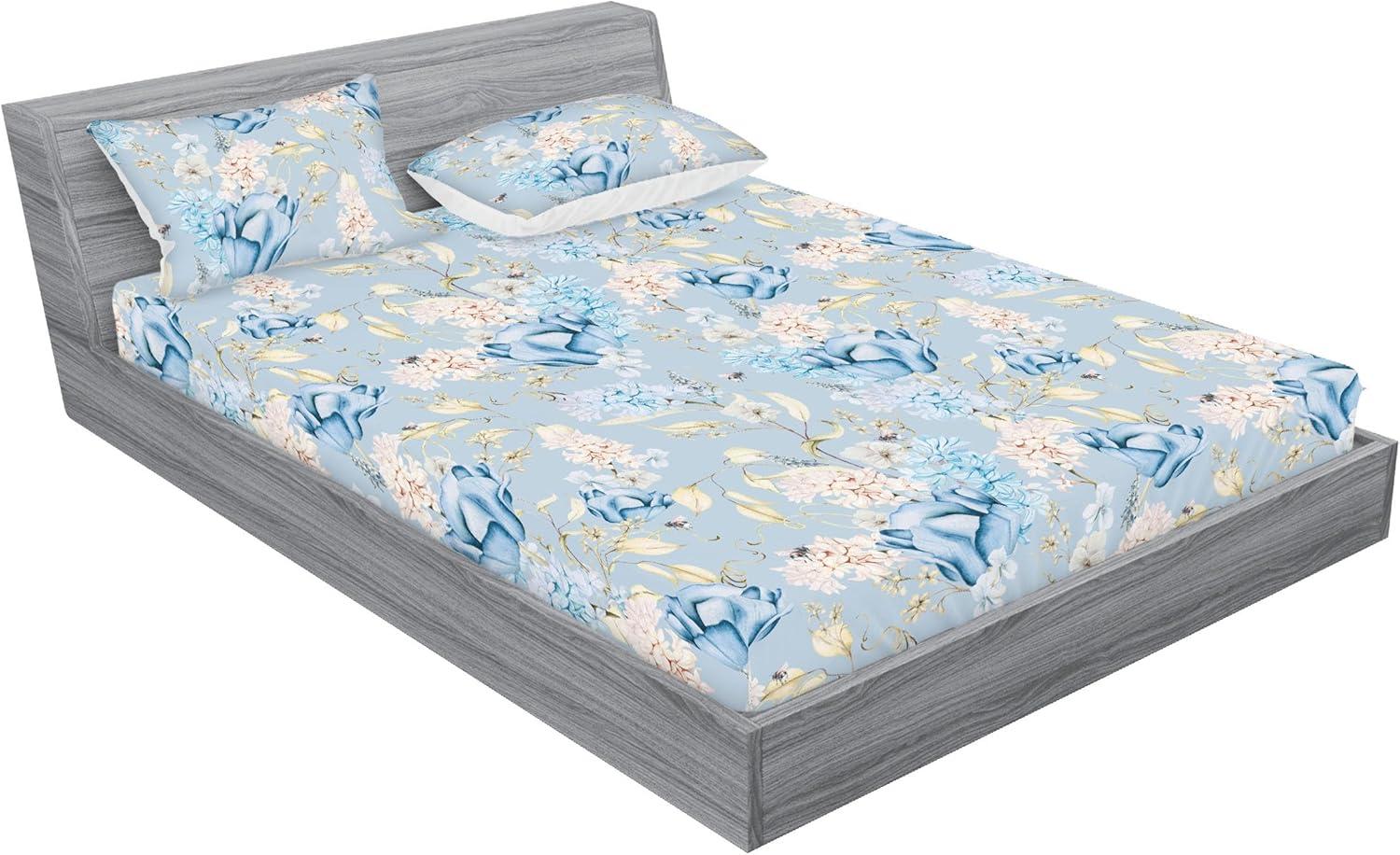 imageAmbesonne Floral Fitted Sheet amp Pillow Sham Set Roses Lavender Eucalyptus Watercolor Valentines Day Romantic Concept Decorative Printed 2 Piece Bedding Decor Set Twinxl Purple Grey and Off WhiteSky Blue Pale Yellow