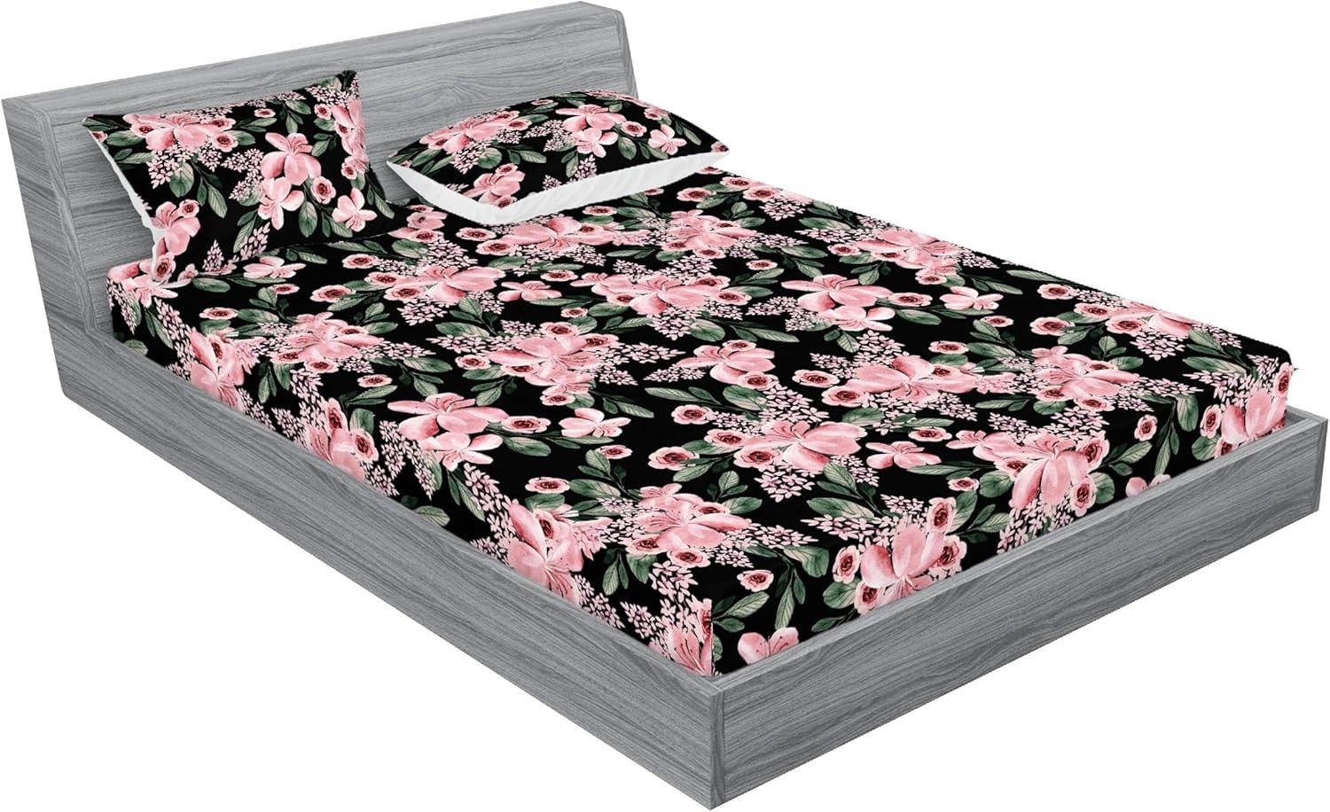 imageAmbesonne Floral Fitted Sheet amp Pillow Sham Set Roses Lavender Eucalyptus Watercolor Valentines Day Romantic Concept Decorative Printed 2 Piece Bedding Decor Set Twinxl Purple Grey and Off WhitePastel Pink Hunter Green