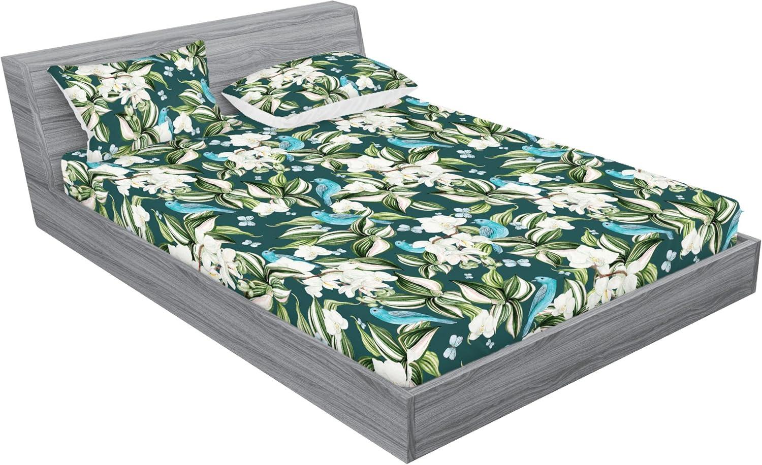 imageAmbesonne Floral Fitted Sheet amp Pillow Sham Set Roses Lavender Eucalyptus Watercolor Valentines Day Romantic Concept Decorative Printed 2 Piece Bedding Decor Set Twinxl Purple Grey and Off WhiteFern Green Sky Blue Teal