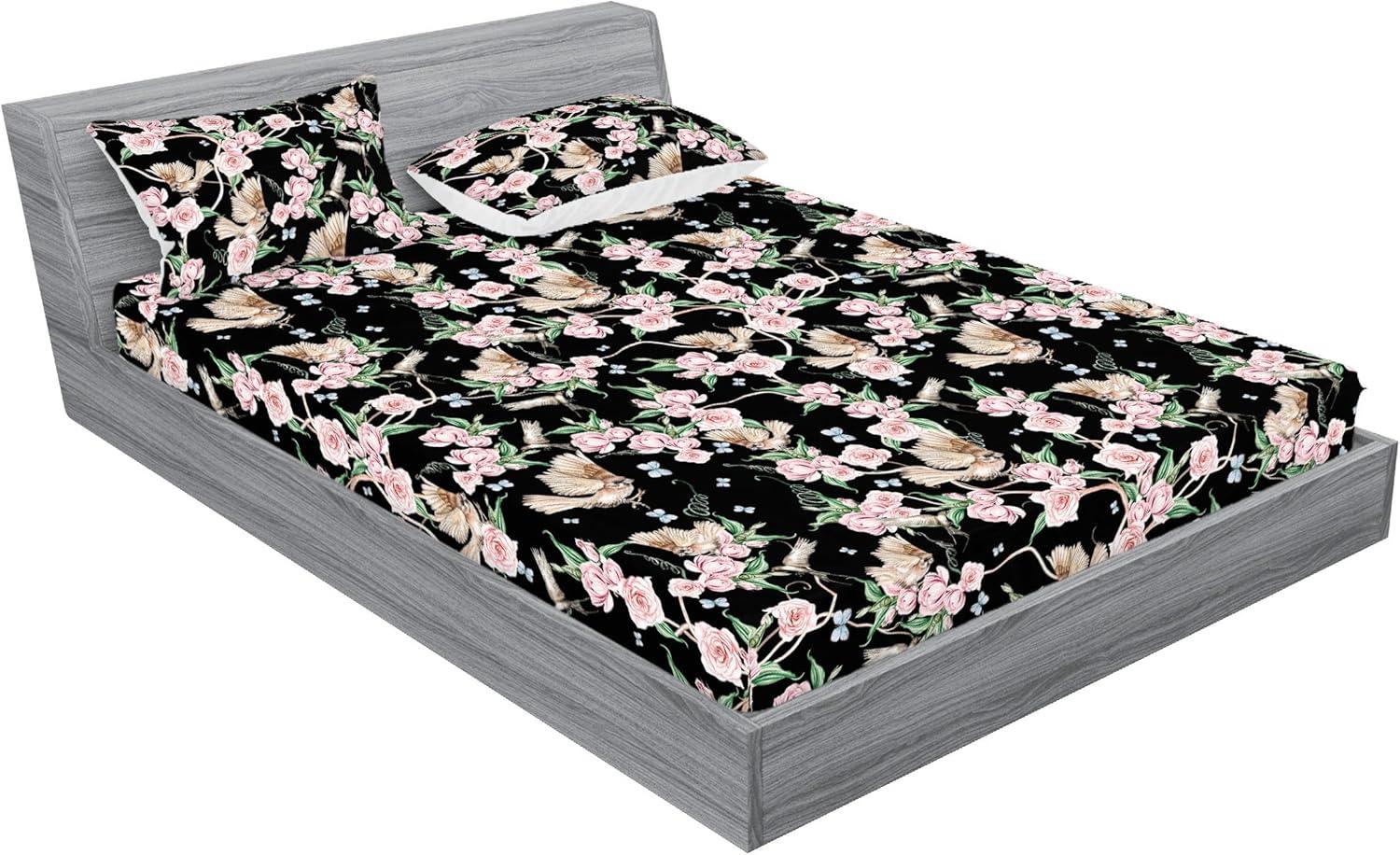 imageAmbesonne Floral Fitted Sheet amp Pillow Sham Set Roses Lavender Eucalyptus Watercolor Valentines Day Romantic Concept Decorative Printed 2 Piece Bedding Decor Set Twinxl Purple Grey and Off WhitePastel Pink Pale Green