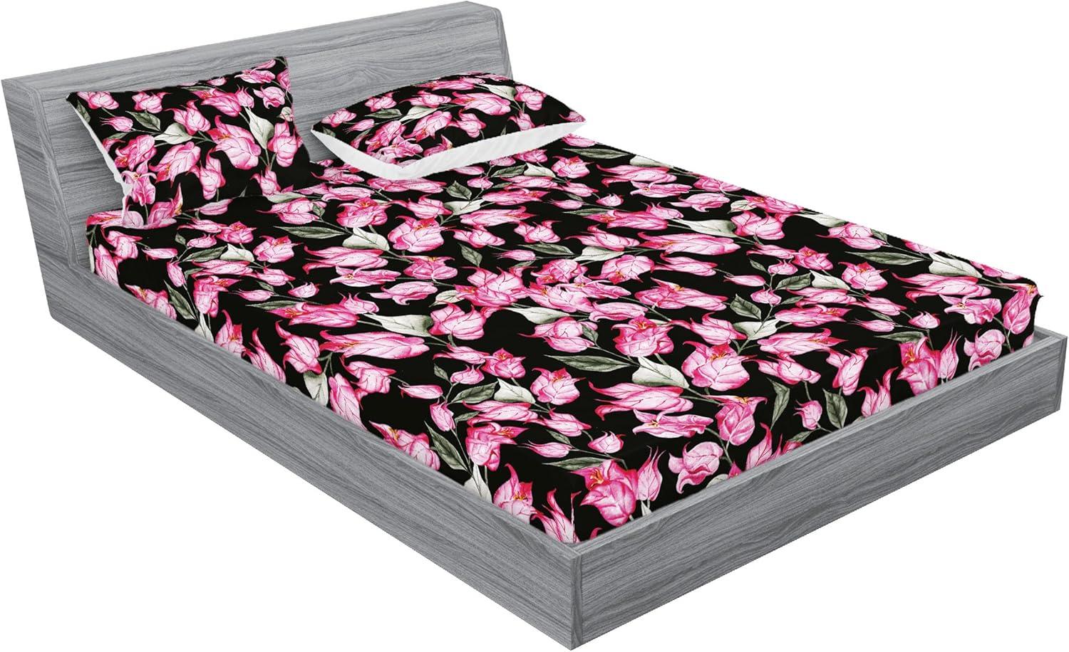 imageAmbesonne Floral Fitted Sheet amp Pillow Sham Set Roses Lavender Eucalyptus Watercolor Valentines Day Romantic Concept Decorative Printed 2 Piece Bedding Decor Set Twinxl Purple Grey and Off WhiteHot Pink Reseda Green