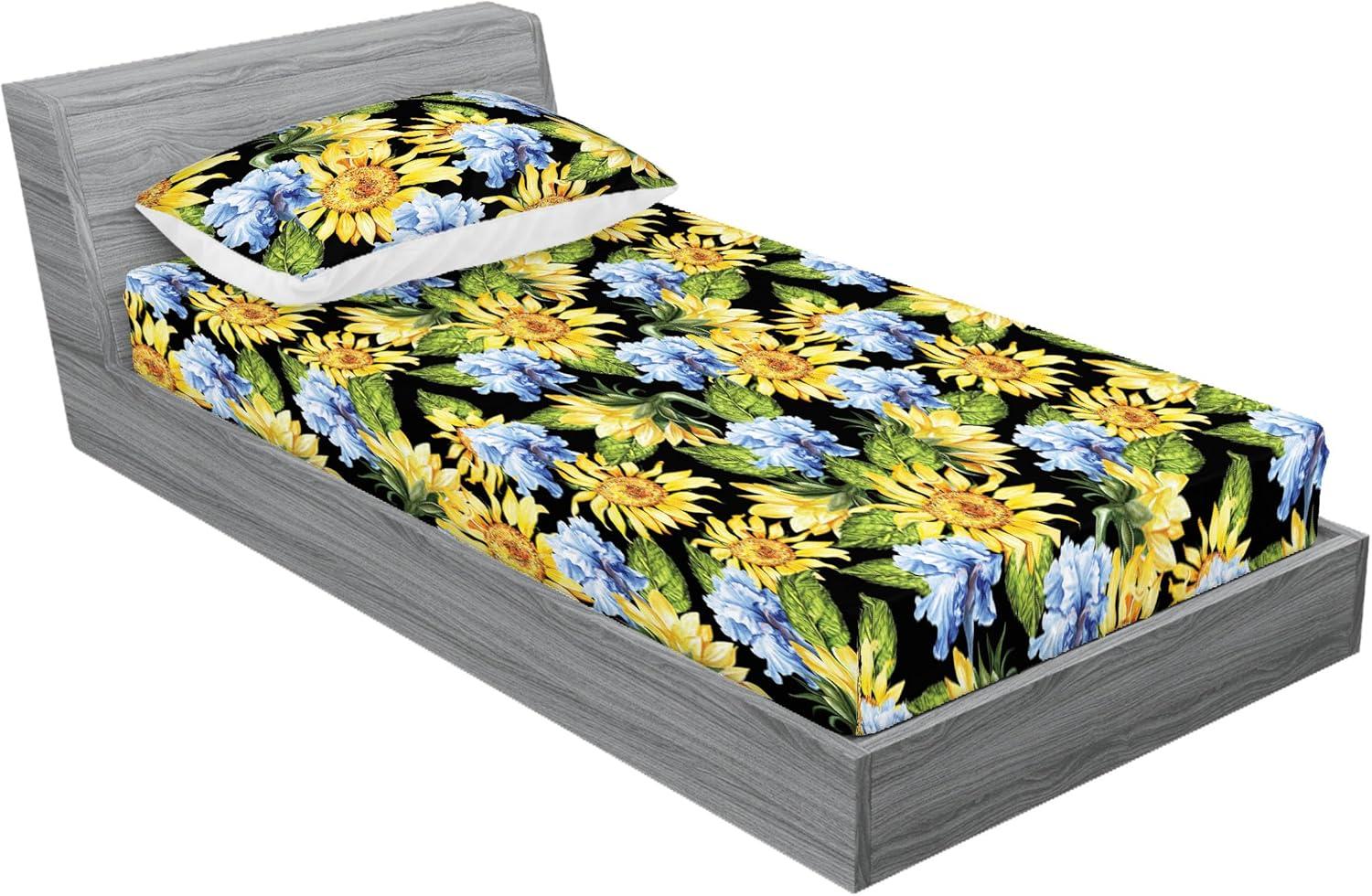 imageAmbesonne Floral Fitted Sheet amp Pillow Sham Set Roses Lavender Eucalyptus Watercolor Valentines Day Romantic Concept Decorative Printed 2 Piece Bedding Decor Set Twinxl Purple Grey and Off WhiteEarth Yellow Apple Green