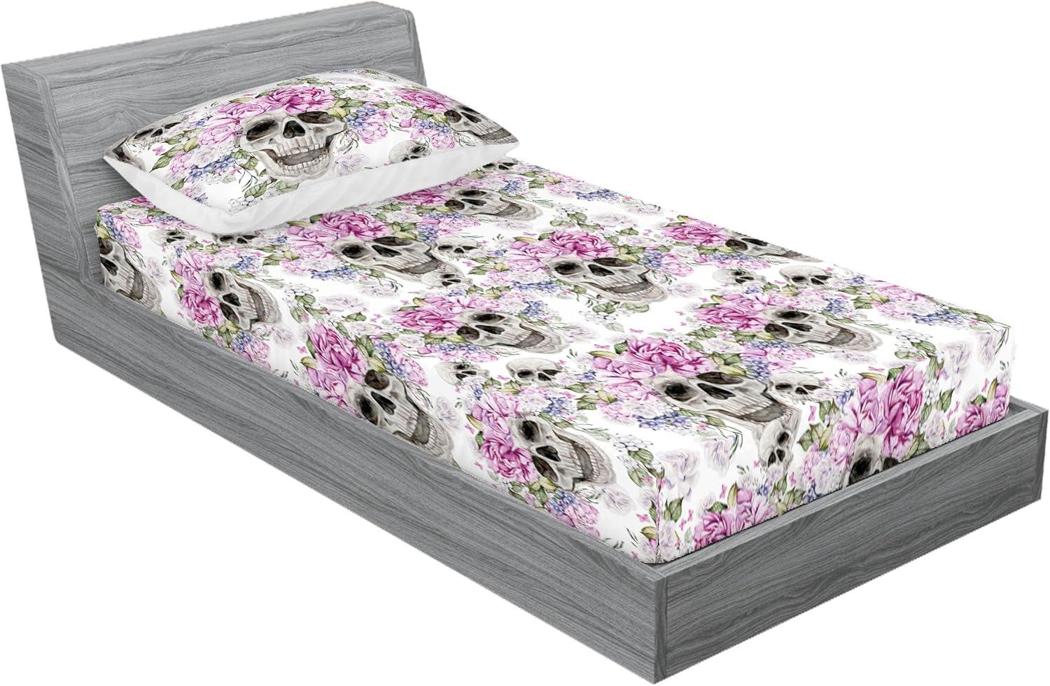 imageAmbesonne Floral Fitted Sheet amp Pillow Sham Set Roses Lavender Eucalyptus Watercolor Valentines Day Romantic Concept Decorative Printed 2 Piece Bedding Decor Set Twinxl Purple Grey and Off WhiteLilac Pearl Reseda Green