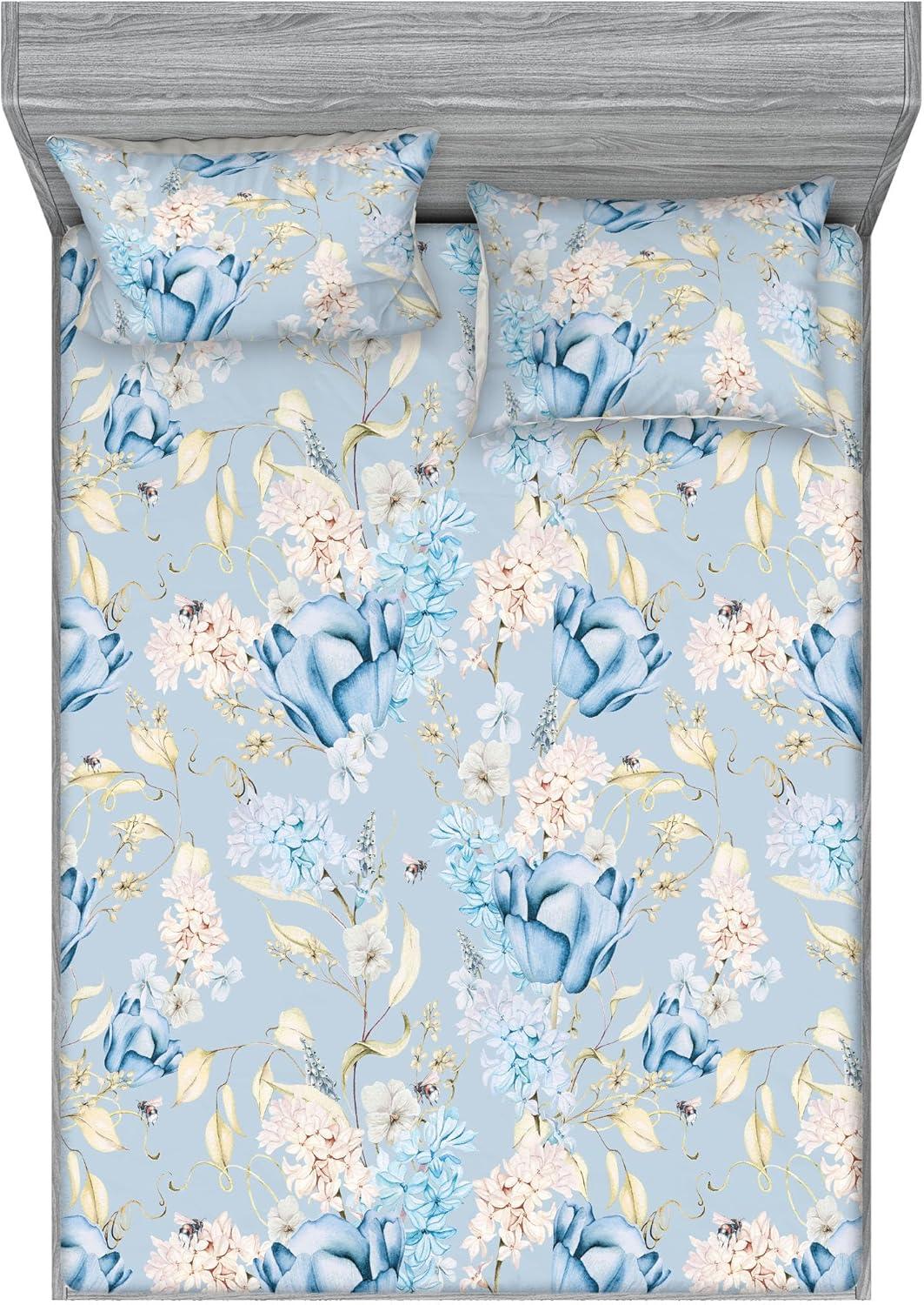 imageAmbesonne Floral Fitted Sheet amp Pillow Sham Set Roses Lavender Eucalyptus Watercolor Valentines Day Romantic Concept Decorative Printed 2 Piece Bedding Decor Set Twinxl Purple Grey and Off WhiteSky Blue Pale Yellow