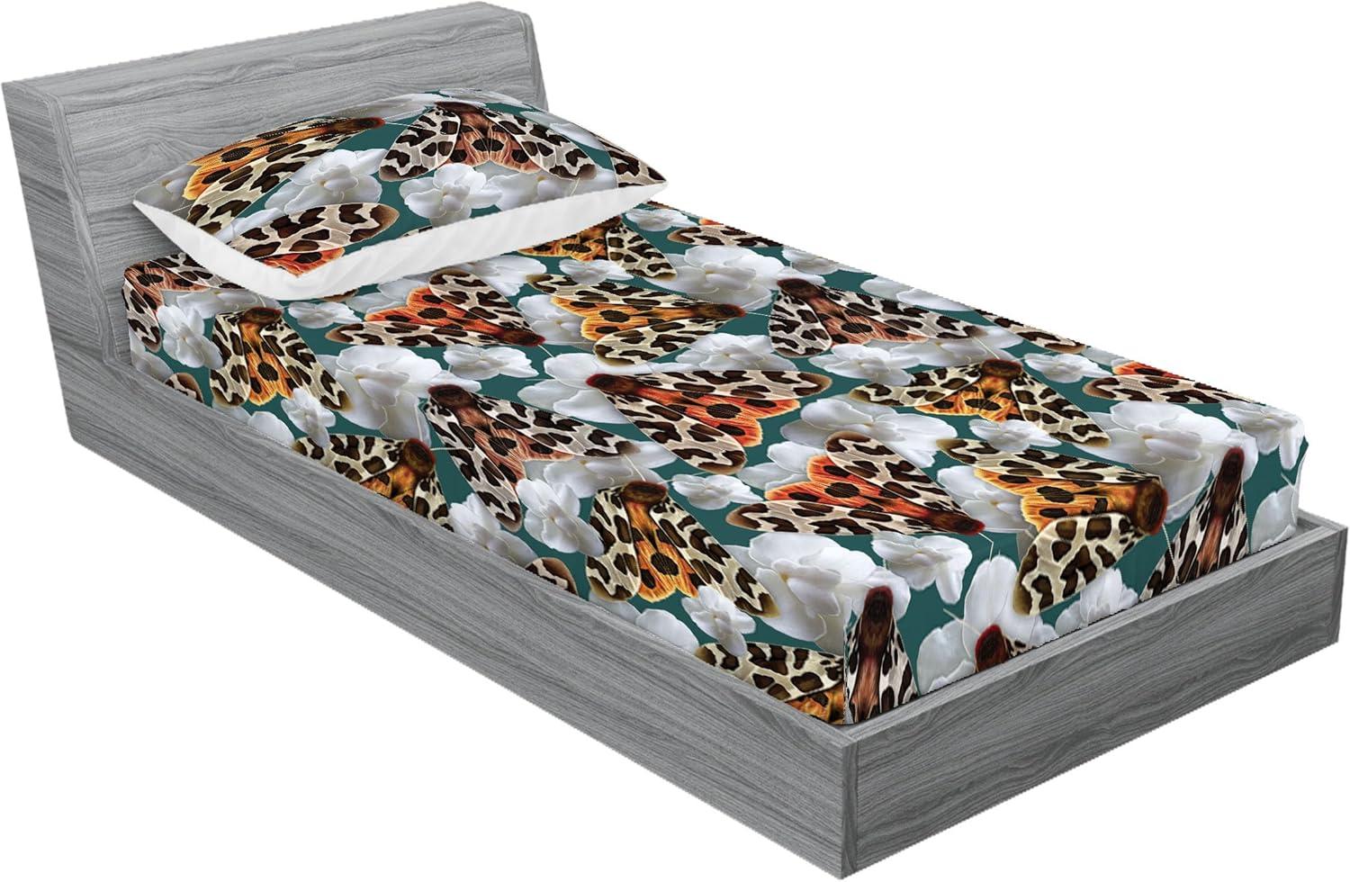 imageAmbesonne Floral Fitted Sheet amp Pillow Sham Set Roses Lavender Eucalyptus Watercolor Valentines Day Romantic Concept Decorative Printed 2 Piece Bedding Decor Set Twinxl Purple Grey and Off WhitePale Orange Teal Brown