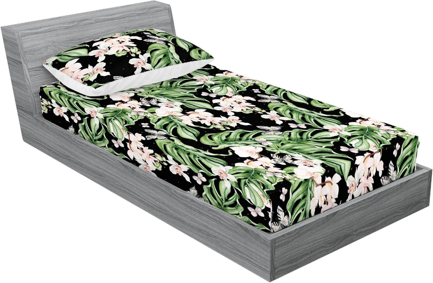 imageAmbesonne Floral Fitted Sheet amp Pillow Sham Set Roses Lavender Eucalyptus Watercolor Valentines Day Romantic Concept Decorative Printed 2 Piece Bedding Decor Set Twinxl Purple Grey and Off WhiteFern Green Pale Mauve