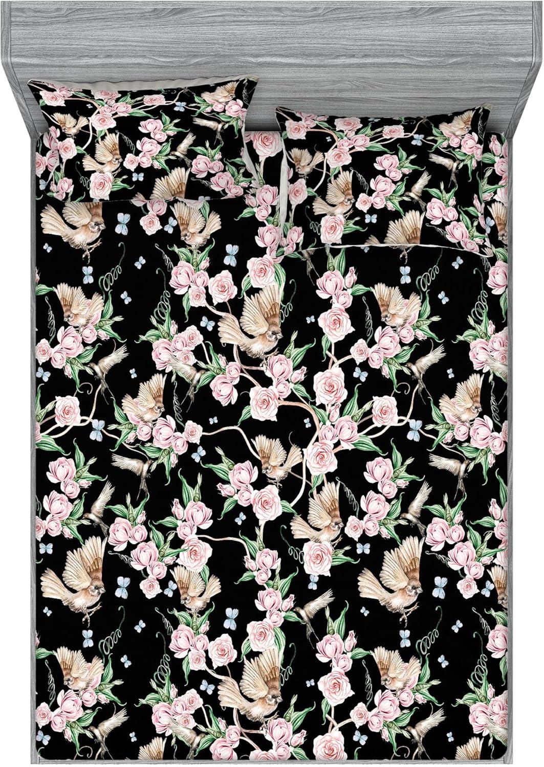 imageAmbesonne Floral Fitted Sheet amp Pillow Sham Set Roses Lavender Eucalyptus Watercolor Valentines Day Romantic Concept Decorative Printed 2 Piece Bedding Decor Set Twinxl Purple Grey and Off WhitePastel Pink Pale Green