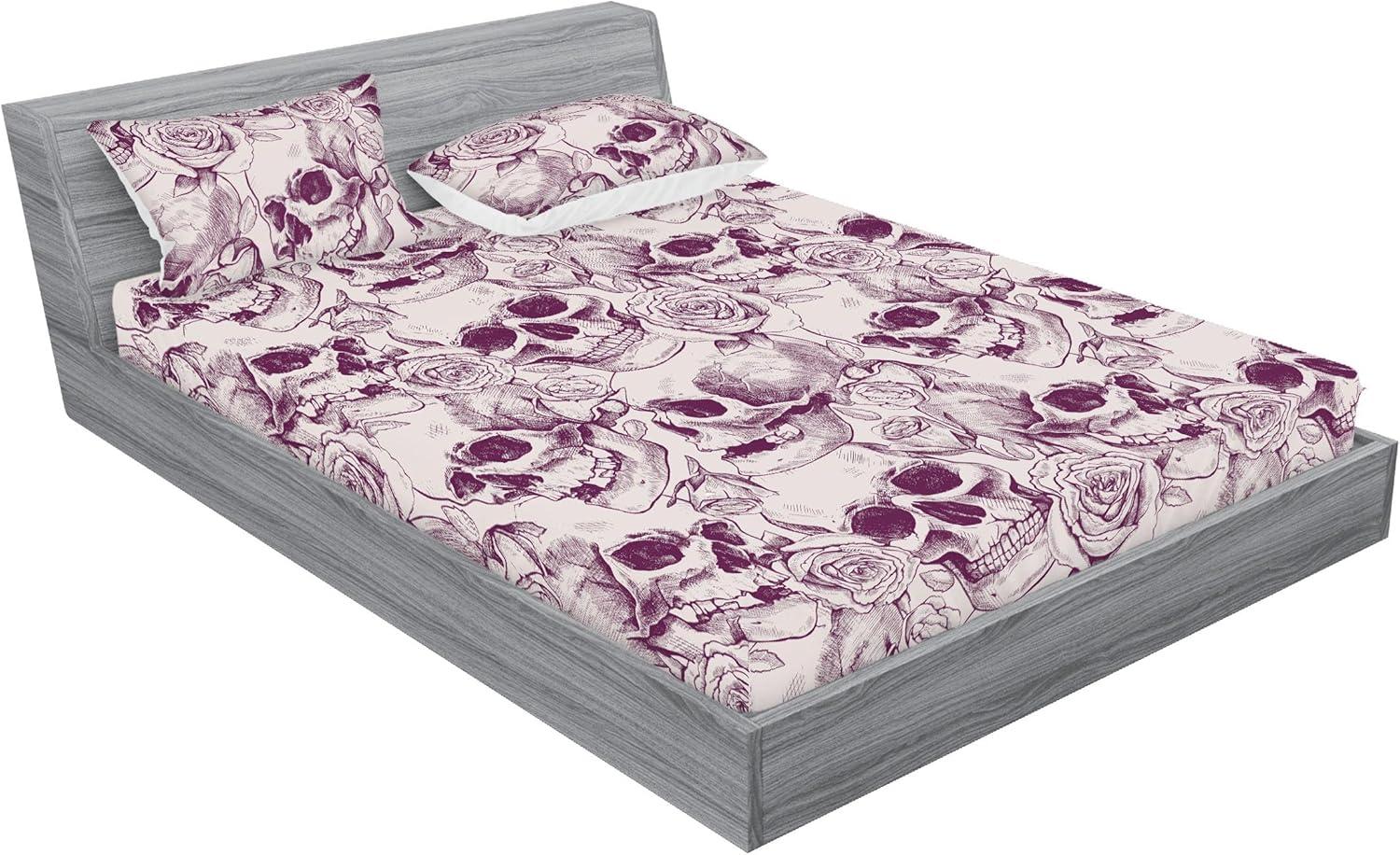 imageAmbesonne Floral Fitted Sheet amp Pillow Sham Set Roses Lavender Eucalyptus Watercolor Valentines Day Romantic Concept Decorative Printed 2 Piece Bedding Decor Set Twinxl Purple Grey and Off WhitePlum Pale Mauve