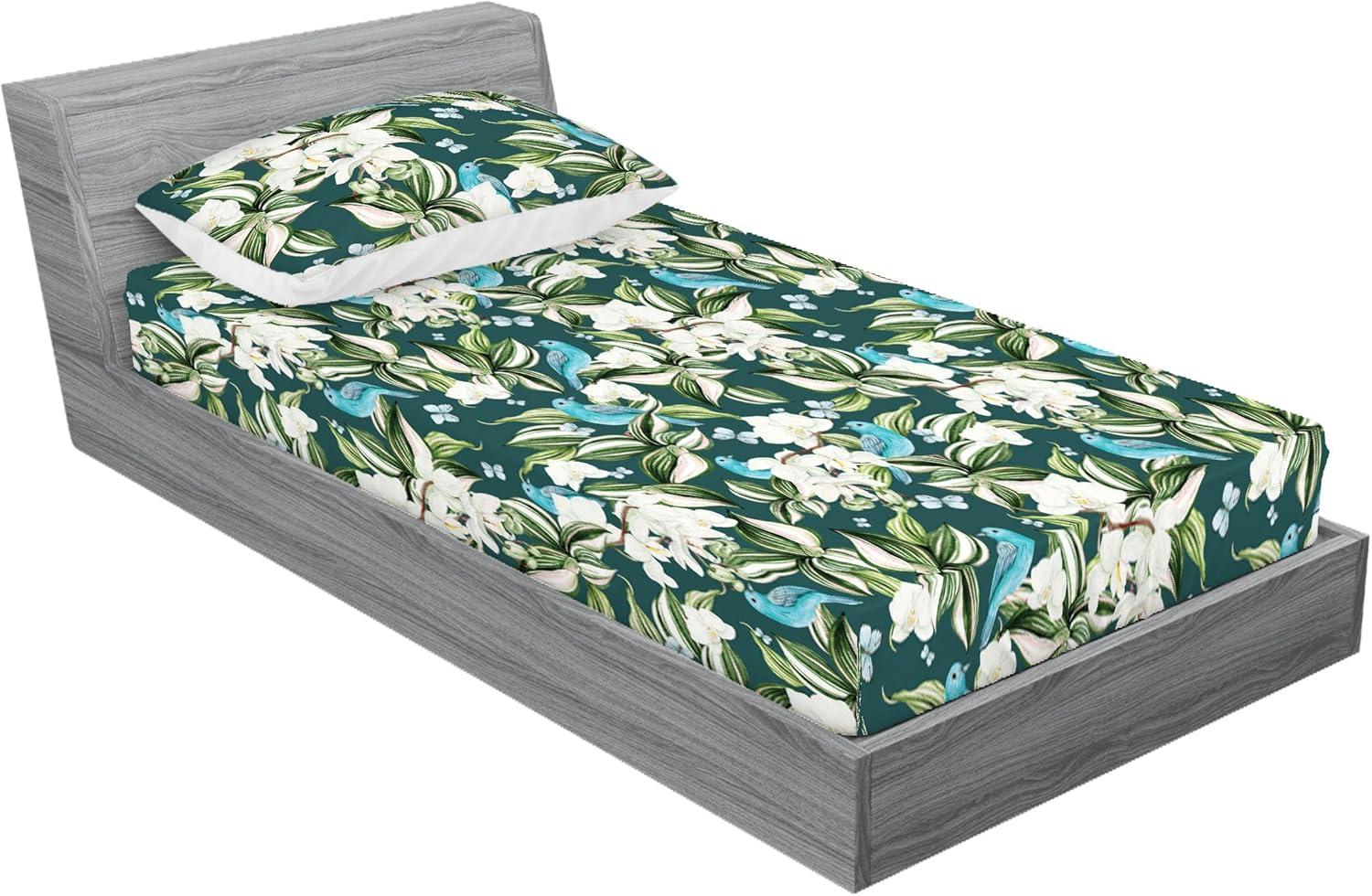 imageAmbesonne Floral Fitted Sheet amp Pillow Sham Set Roses Lavender Eucalyptus Watercolor Valentines Day Romantic Concept Decorative Printed 2 Piece Bedding Decor Set Twinxl Purple Grey and Off WhiteFern Green Sky Blue Teal