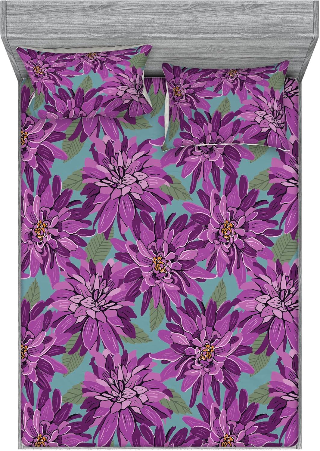 imageAmbesonne Floral Fitted Sheet amp Pillow Sham Set Roses Lavender Eucalyptus Watercolor Valentines Day Romantic Concept Decorative Printed 2 Piece Bedding Decor Set Twinxl Purple Grey and Off WhitePurple Olive Green