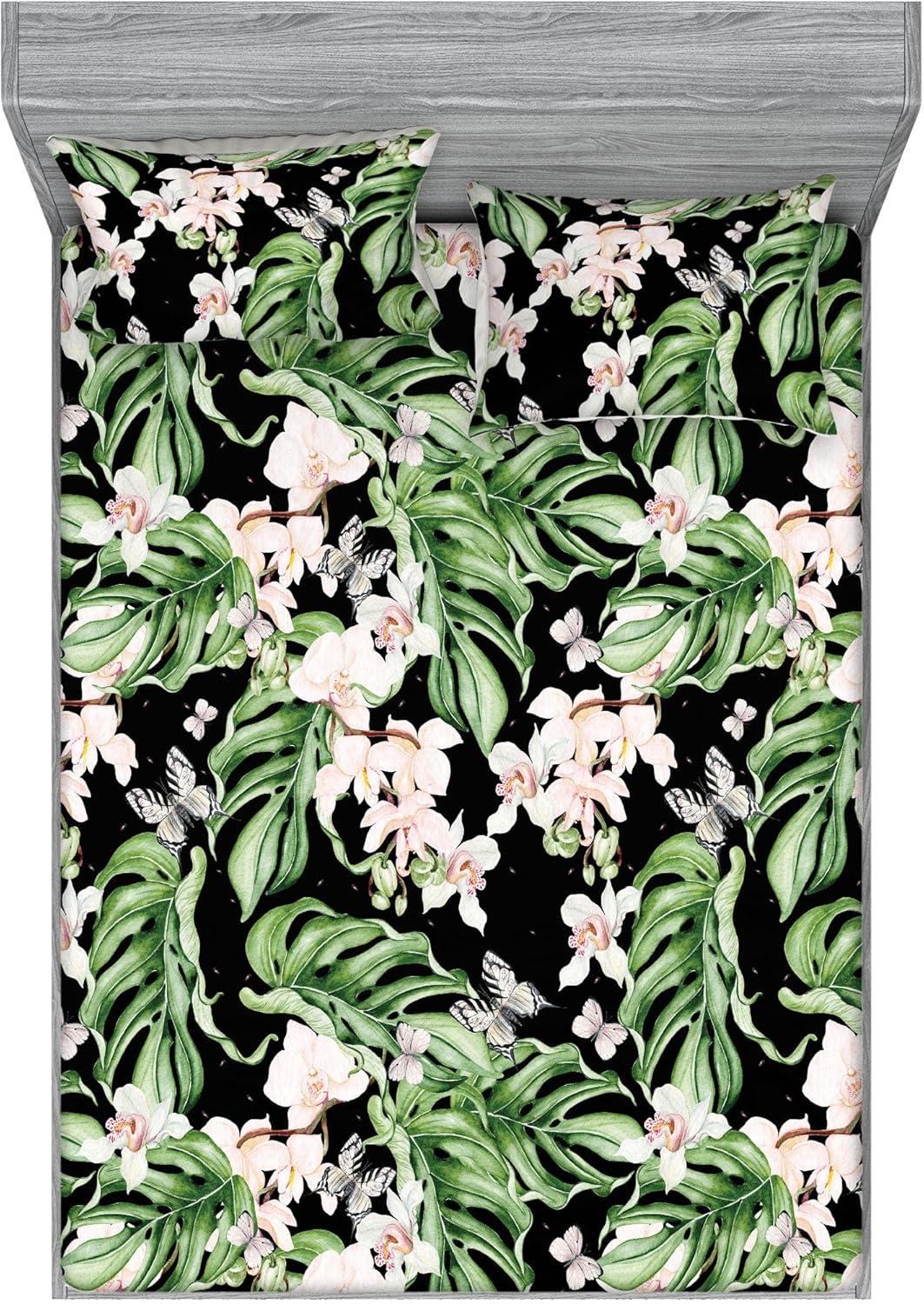 imageAmbesonne Floral Fitted Sheet amp Pillow Sham Set Roses Lavender Eucalyptus Watercolor Valentines Day Romantic Concept Decorative Printed 2 Piece Bedding Decor Set Twinxl Purple Grey and Off WhiteFern Green Pale Mauve